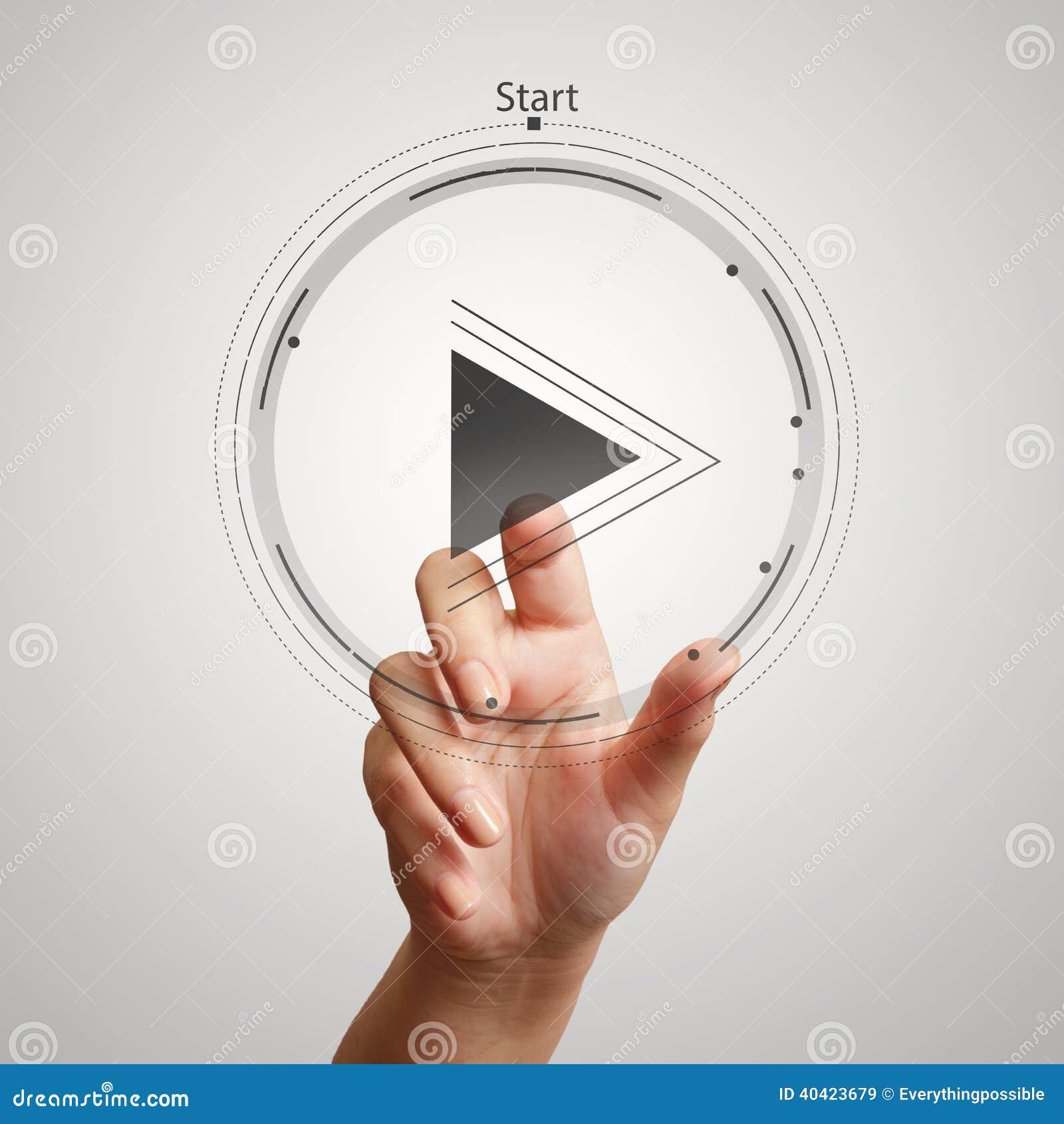 Hand Press Play Button Sign Start Stock Photo 250971760