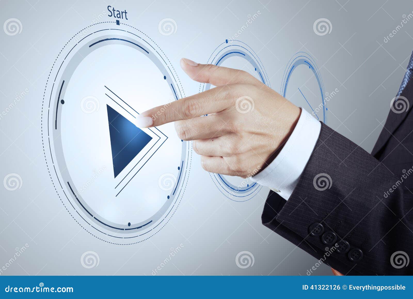 Hand Press Play Button Sign Start Stock Photo 250971760