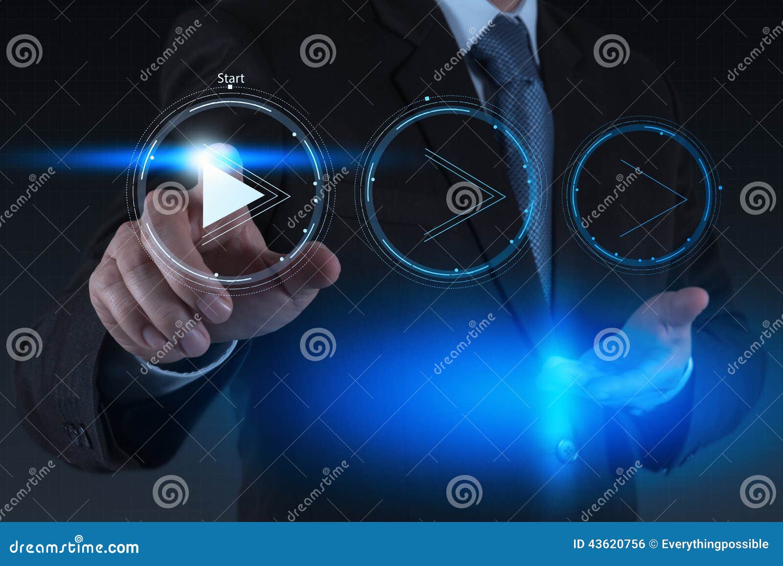 Hand Press Play Button Sign Start Stock Photo 250971760