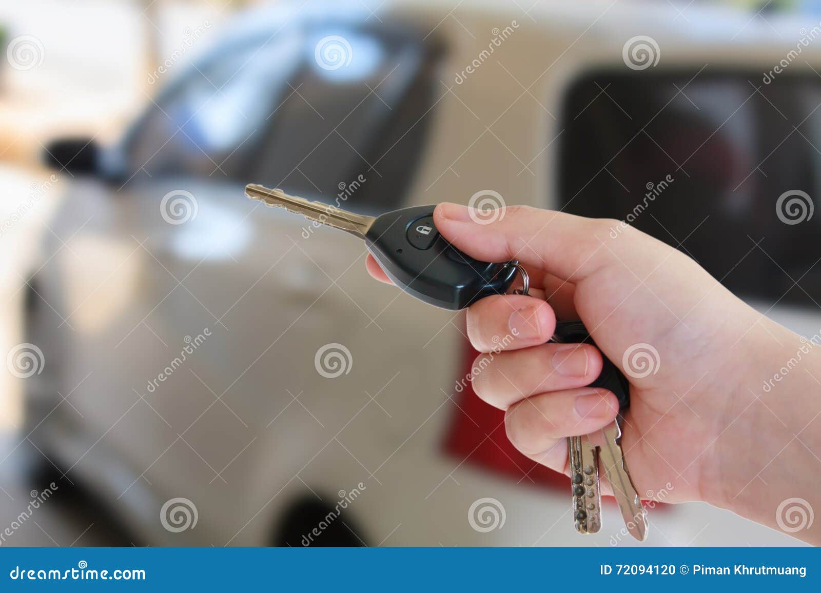Hand Presses On The Remote Control Car Alarm Systems Stock Photo - Image of presses, security