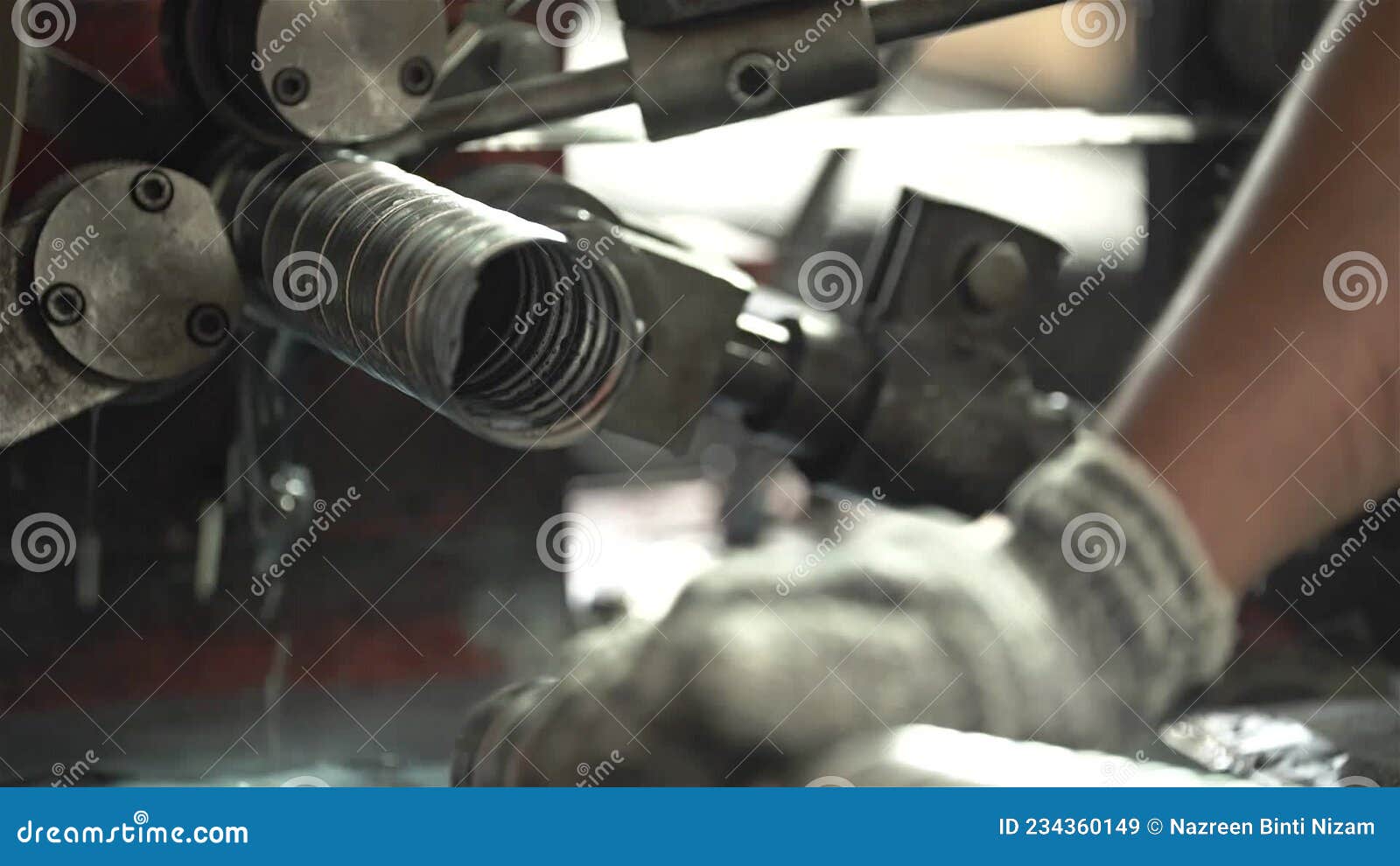 Hand Pressing on a Cut Aluminum Duct Pipe Stock Video Video of focus