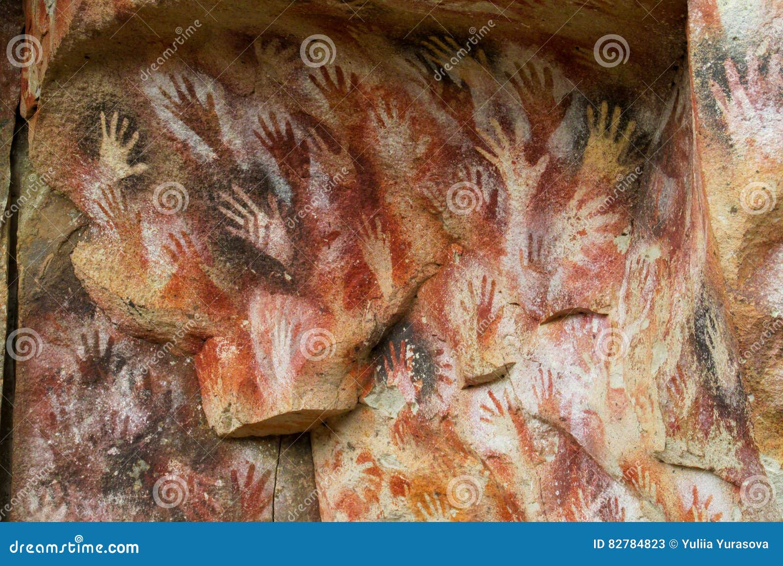 Hand Prints On A Cave Wall Stock Image Image Of Ceiling
