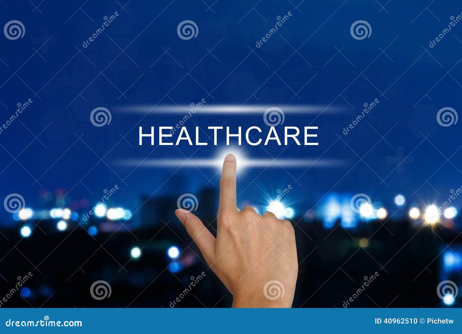 hand pushing healthcare button on touch screen