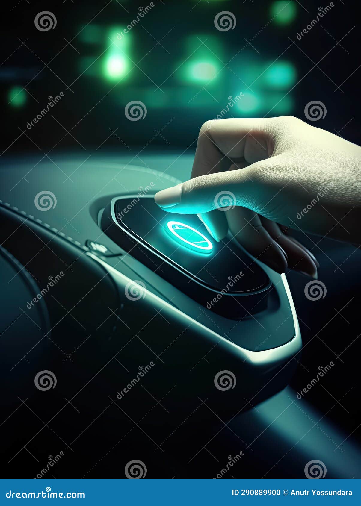 Hand Pushing on a Smart Start Button on Car Control Engine Ignition for