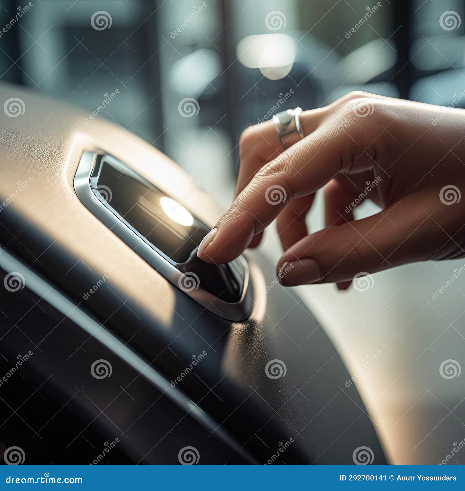 Hand Pushing on a Smart Start Button on Car Control Engine Ignition for