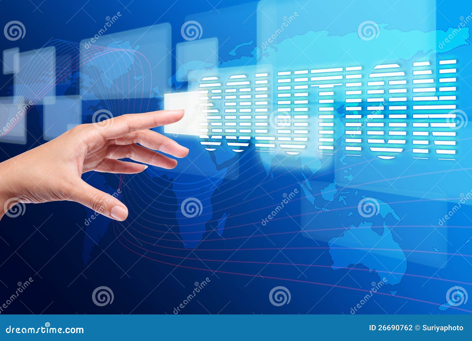 Hand Pushing a Solution Button on Touch Screen Stock Illustration