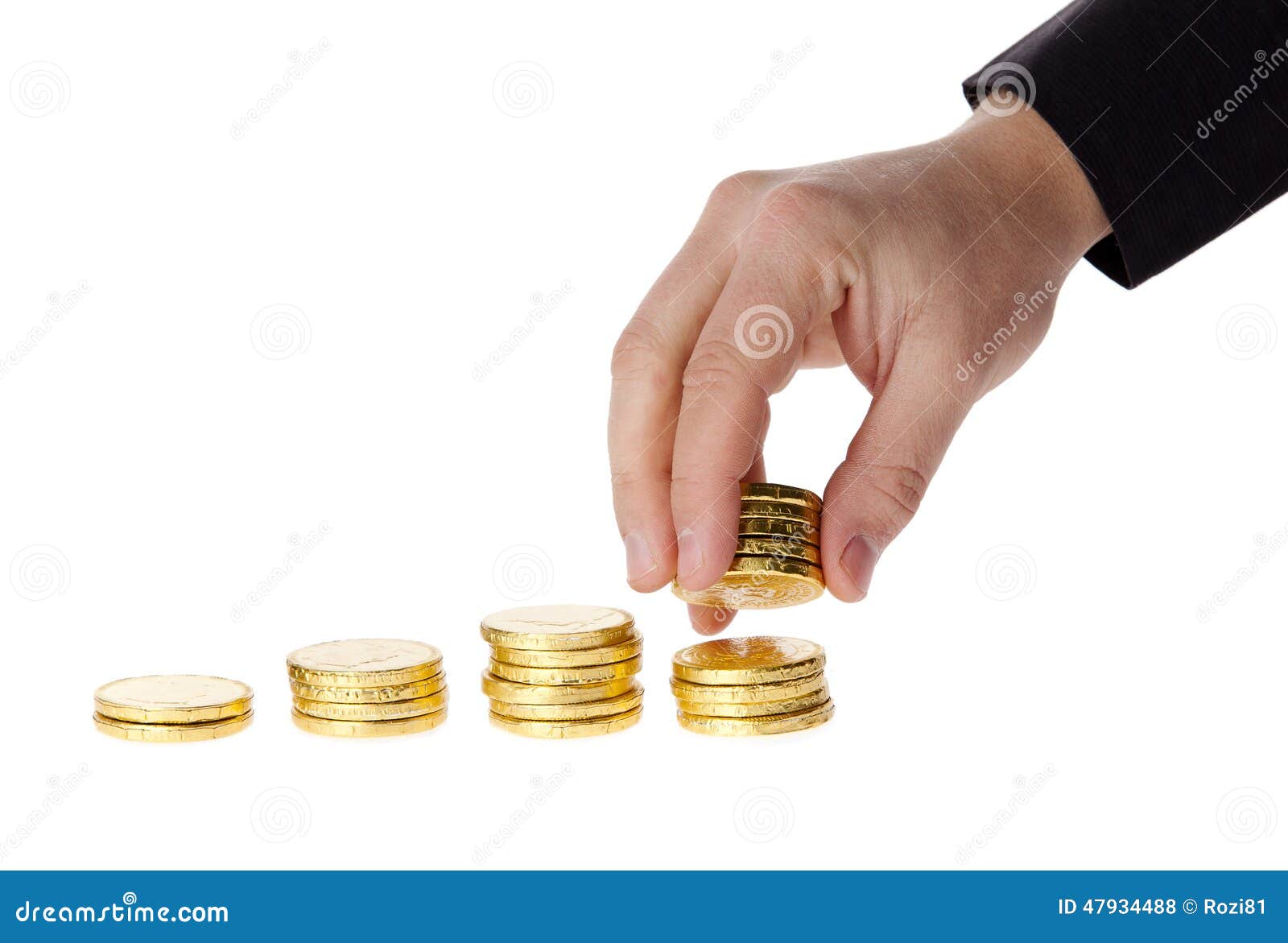 Hand Put Coins into Stack of Coins Stock Photo Image of commercial
