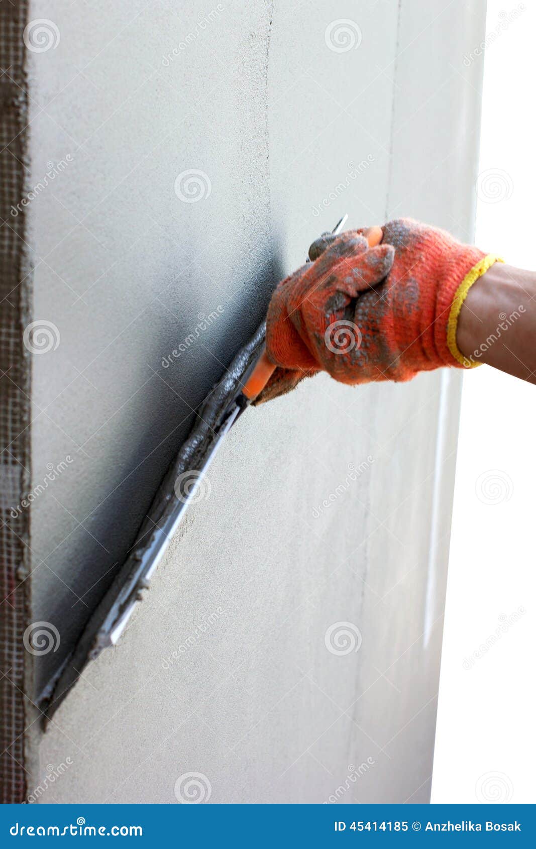 Hand Putties a Wall by Putty Knife for Facade Stock Image Image of