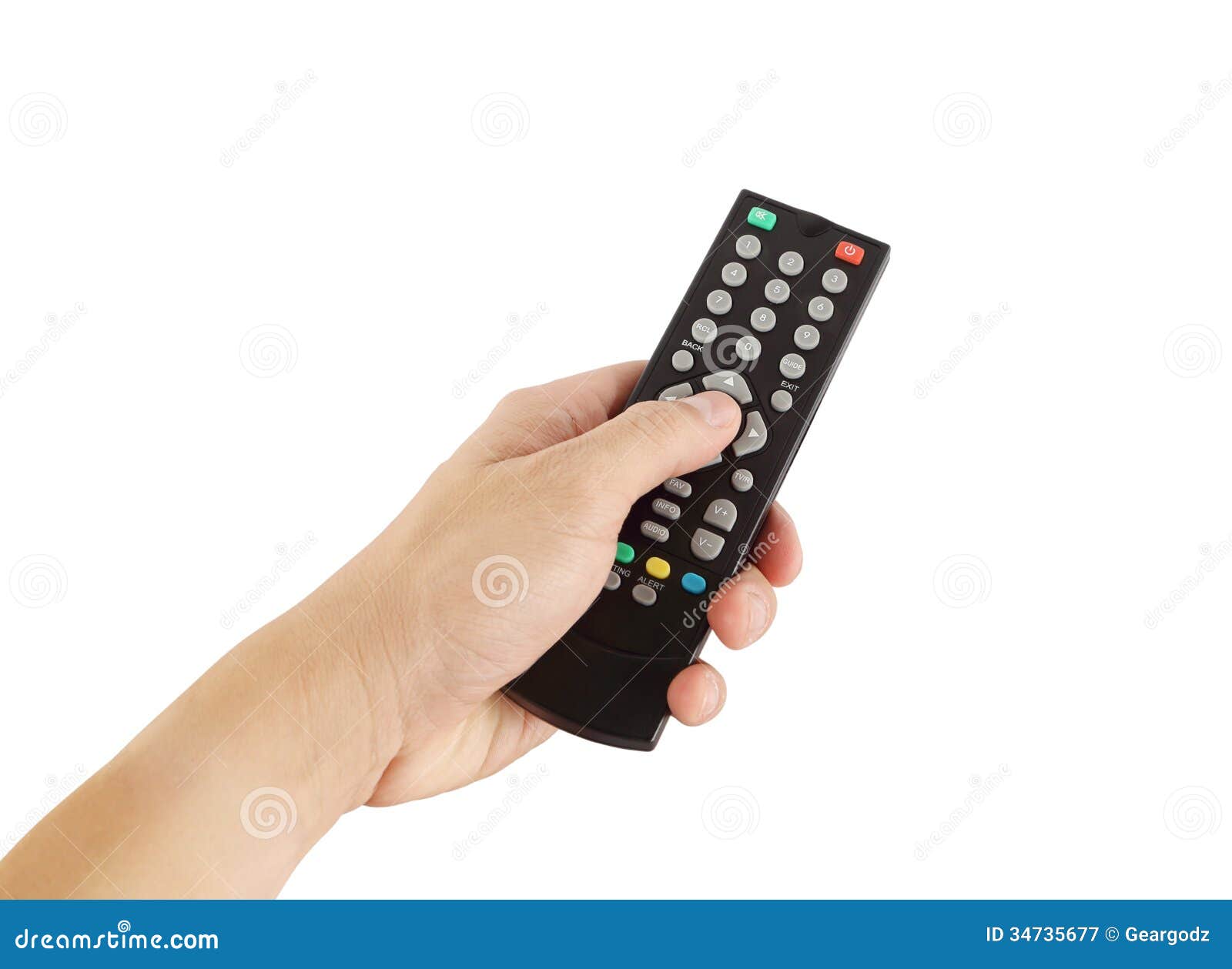 Hand with Remote Control on White Background Stock Image Image of
