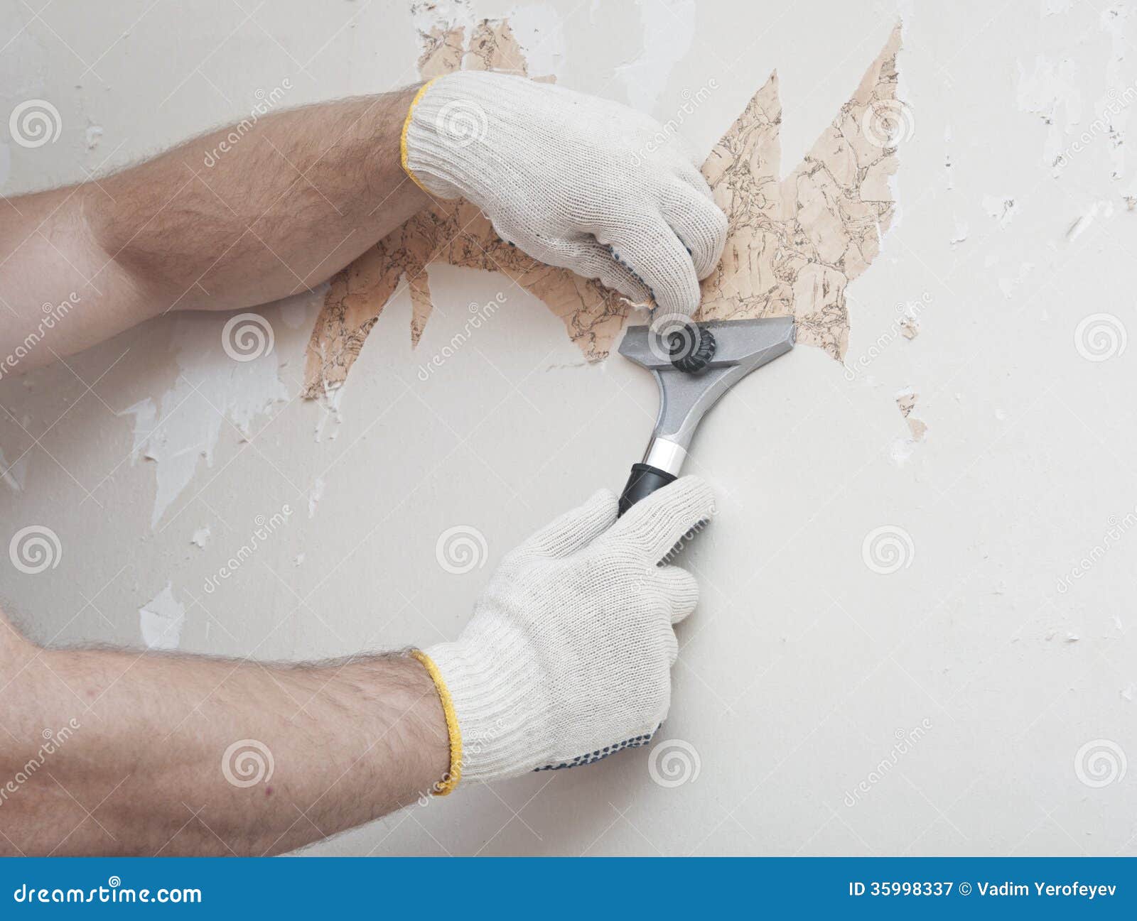Hand removing wallpaper stock image. Image of hand, structure 35998337