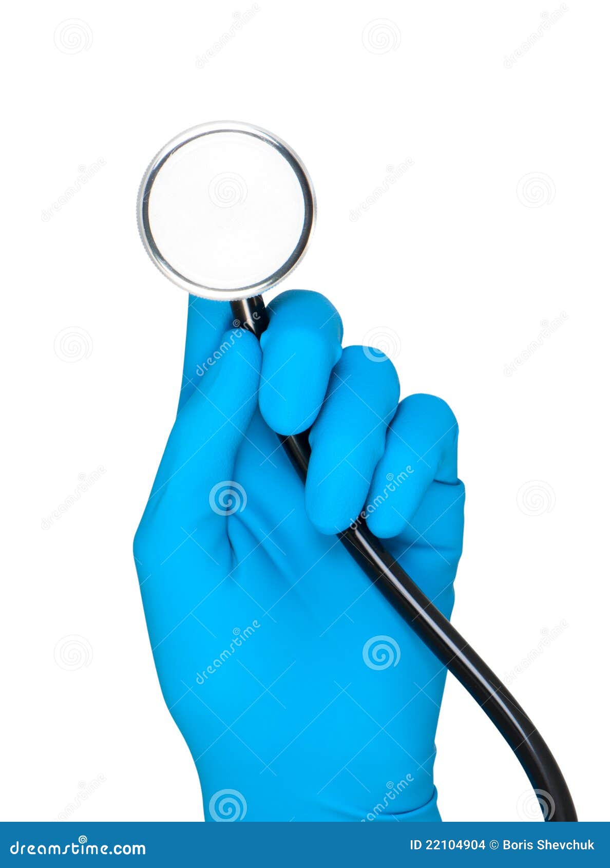 Hand in Rubber Glove Holds Stethoscope. Stock Photo Image of