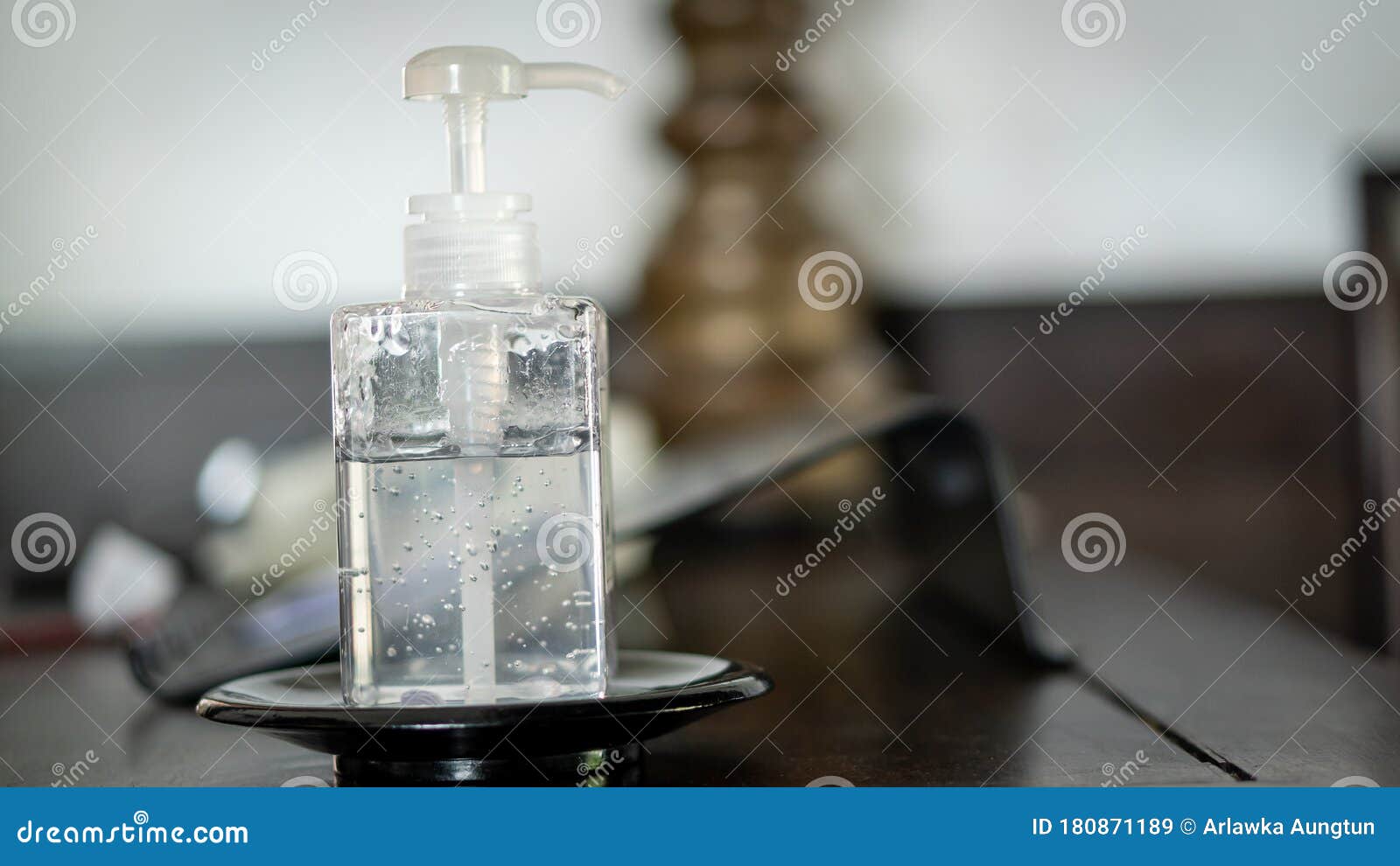 Hand Sanitizing Bottles Placed on the Table for Washing and Cleaning To Prevent Stock Image