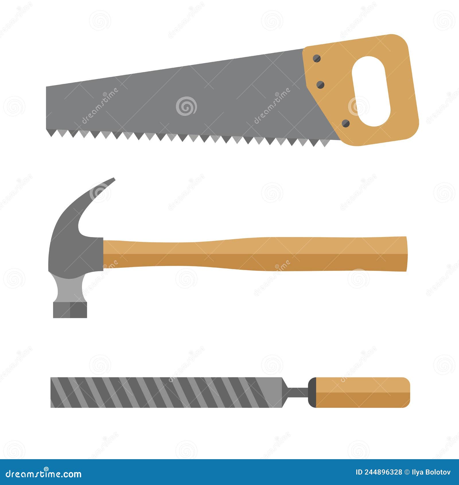 Hand Saw and Hammer for the Joinery Stock Vector