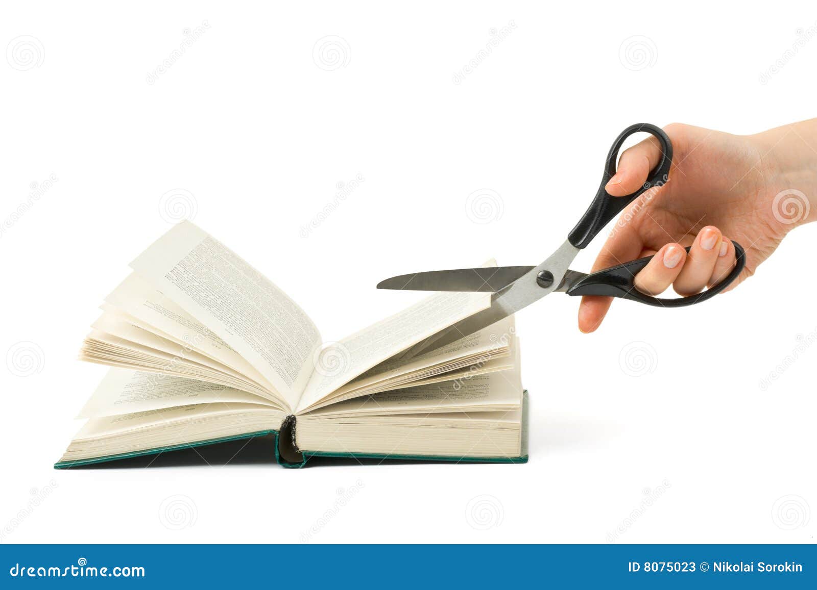 Hand with Scissors Cutting Book Stock Image Image of censorship