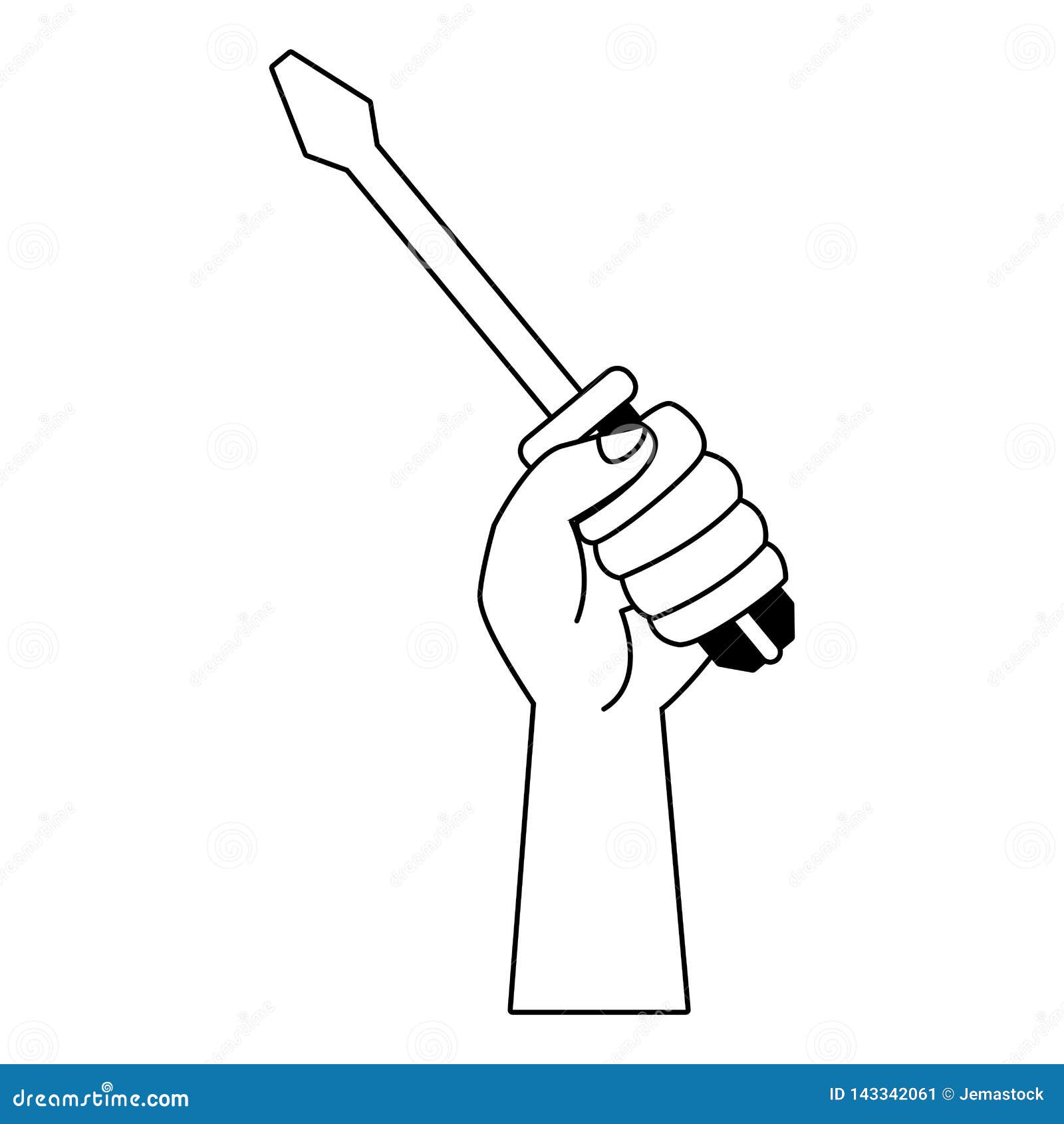 Hand with Screwdriver in Black and White Stock Vector - Illustration of ...