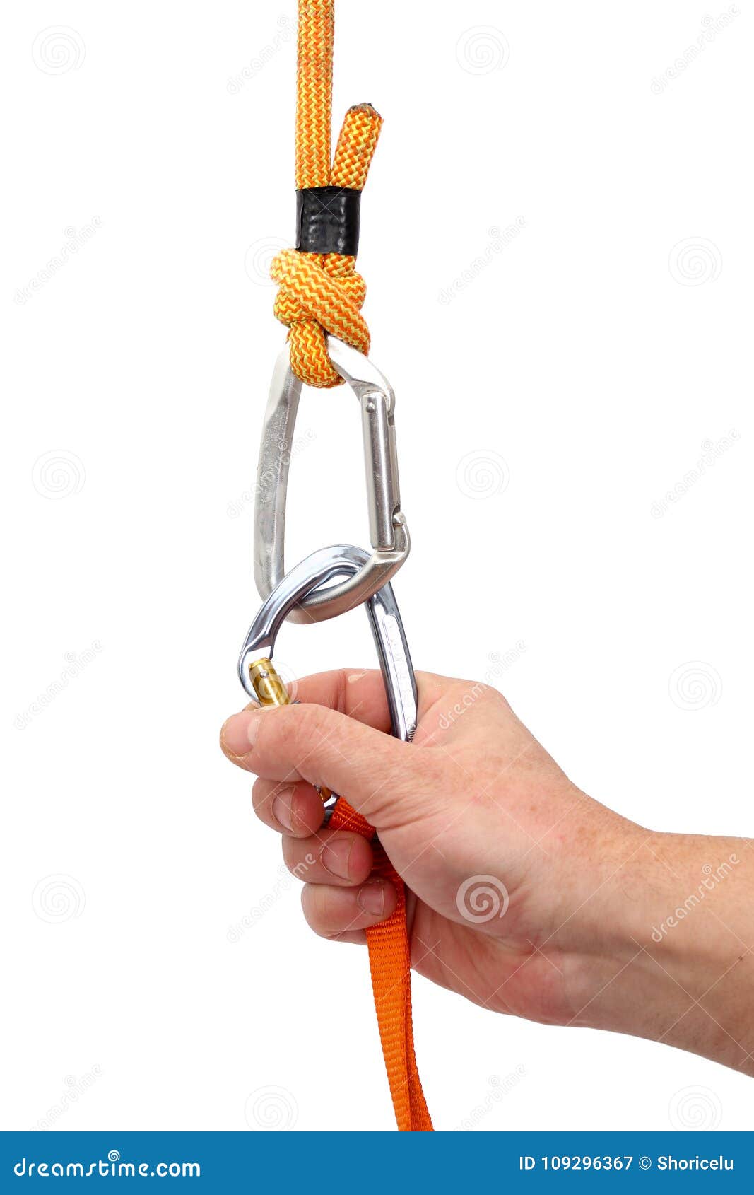 Hand Securing Climbing Carabiner Stock Image Image of aluminium