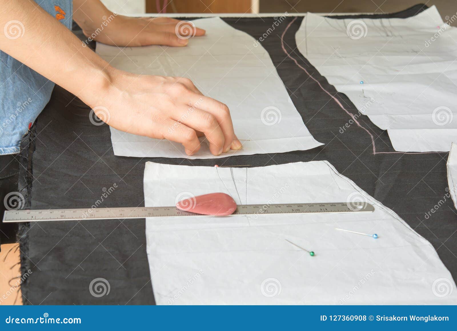Hand and sewing clothes. stock photo. Image of thread - 127360908