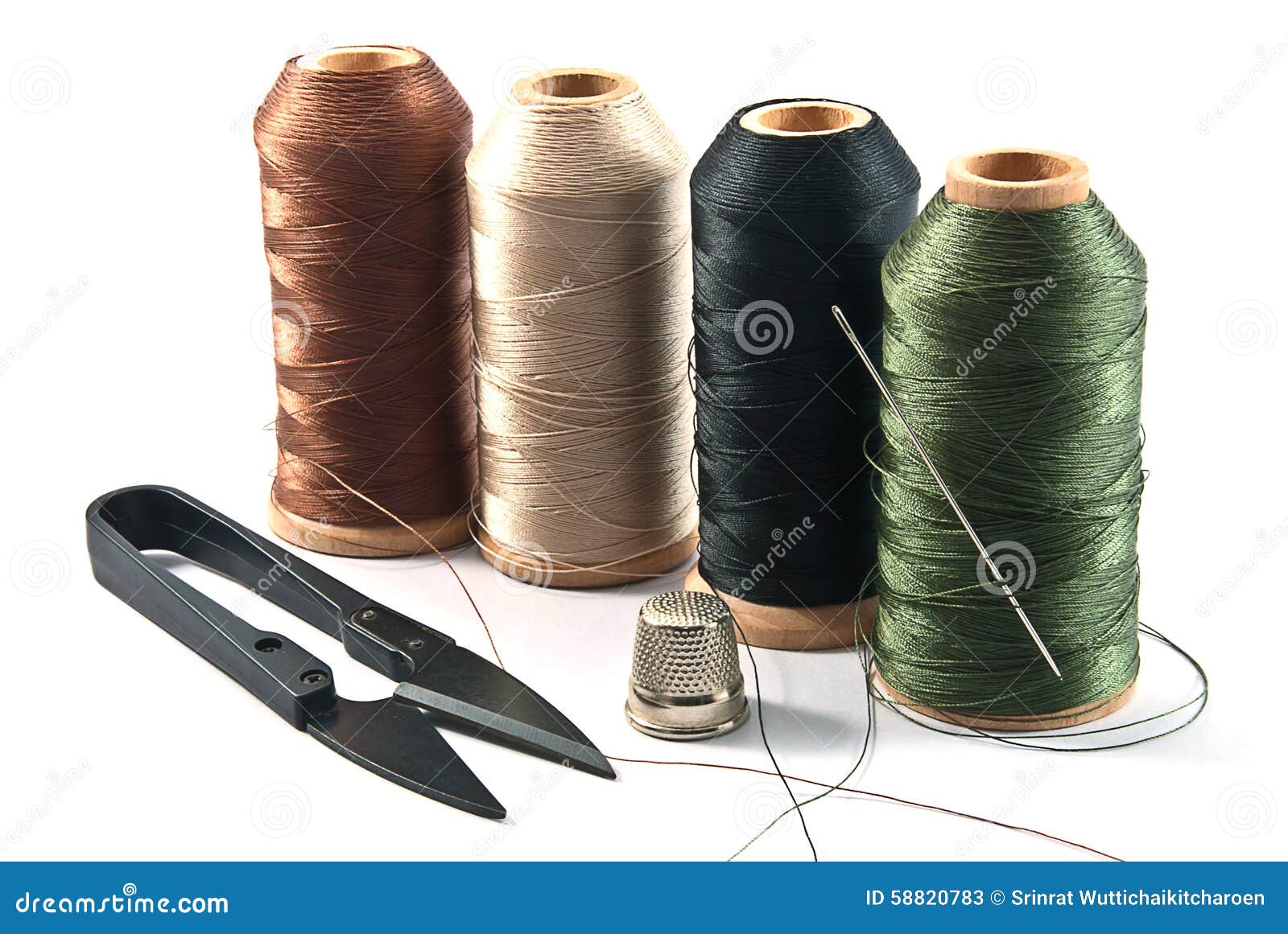 Hand sewing tools stock image. Image of green, brown 58820783