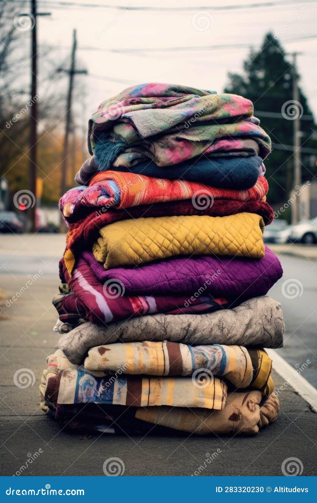 Handsewn Blankets and Quilts for the Homeless Stock Illustration