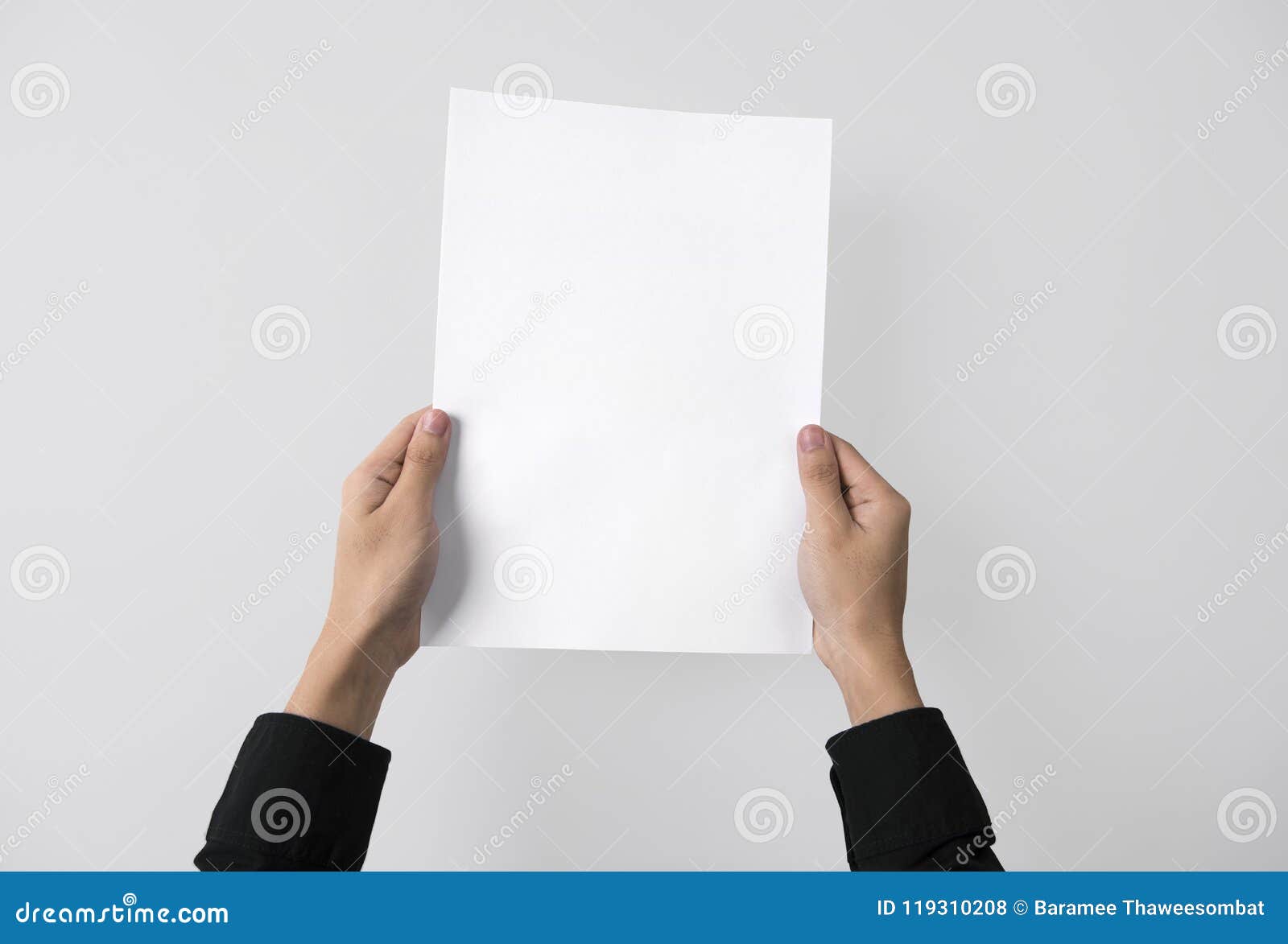 Download Hand Showing Blank Paper A4 Flyer For Mockup Template Logo Brand Stock Photo Image Of Isolated Empty 119310208