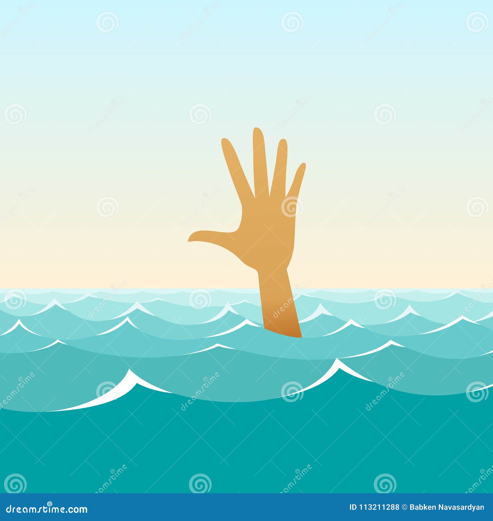 Hand of a Sinking Man in the Midst of Waves Stock Vector - Illustration ...