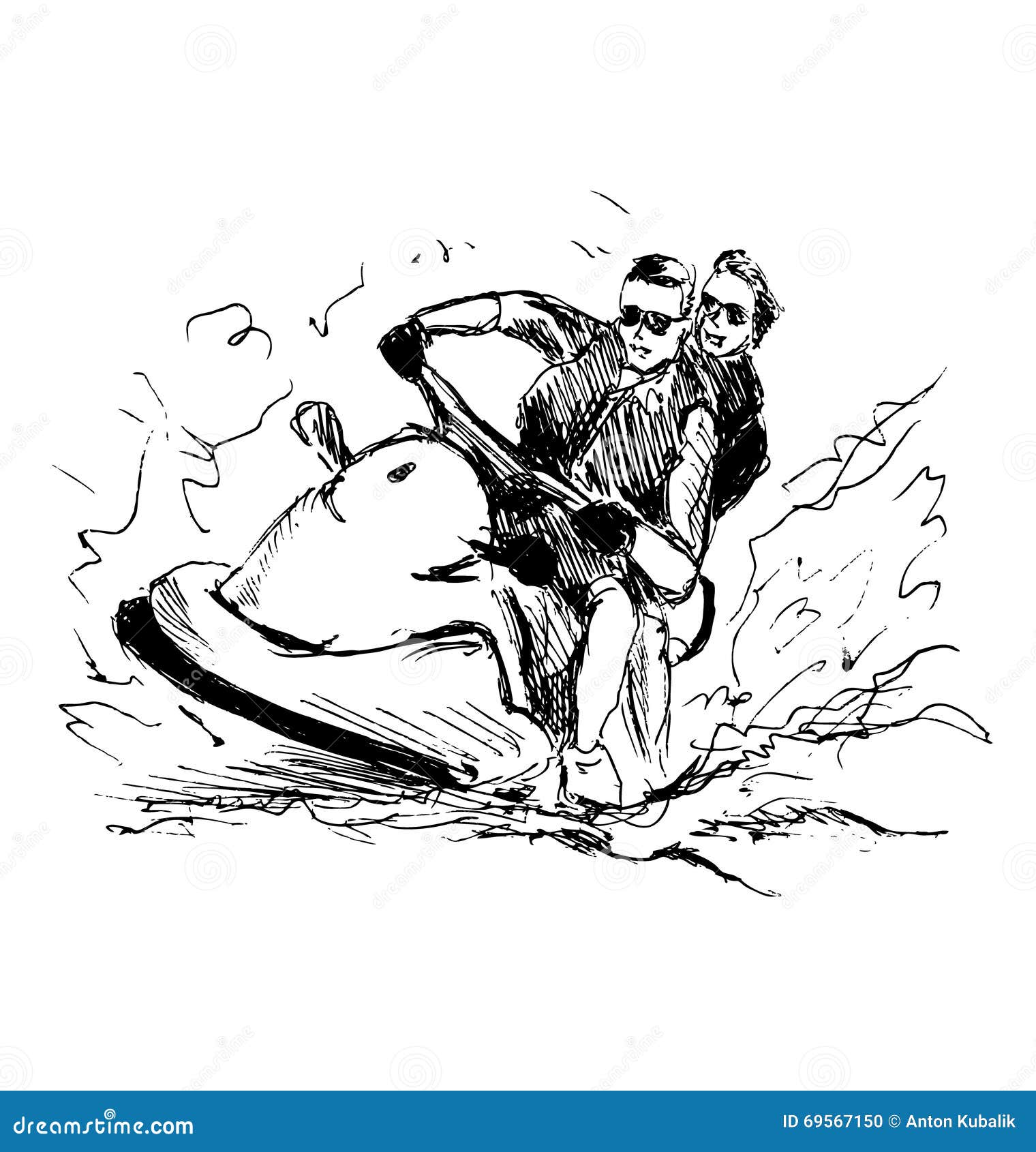 Hand Sketch on a Water Scooter Riders Stock Vector Illustration of