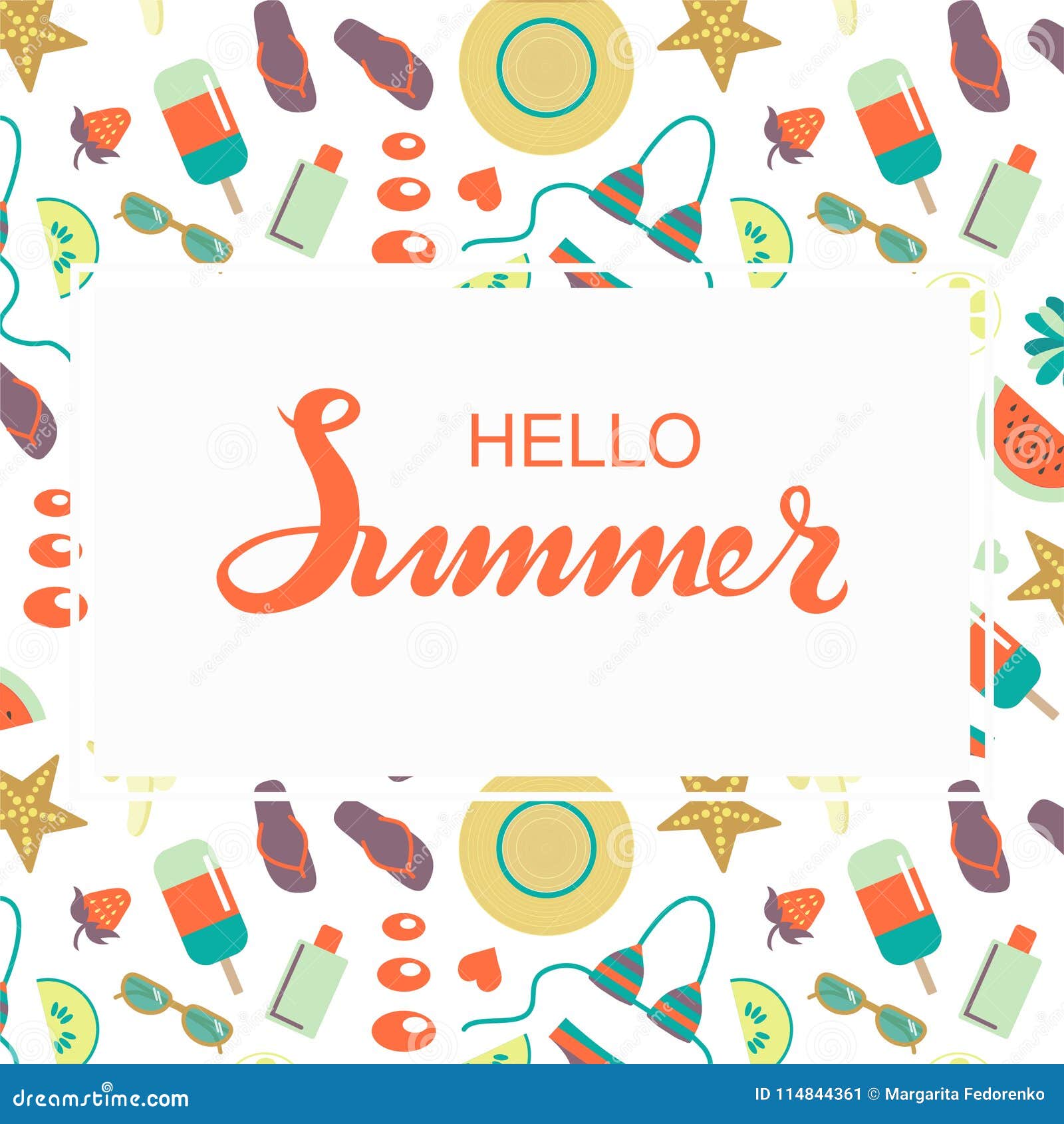 Hand Sketched Hello Summer Typography Lettering Poster Stock Vector ...