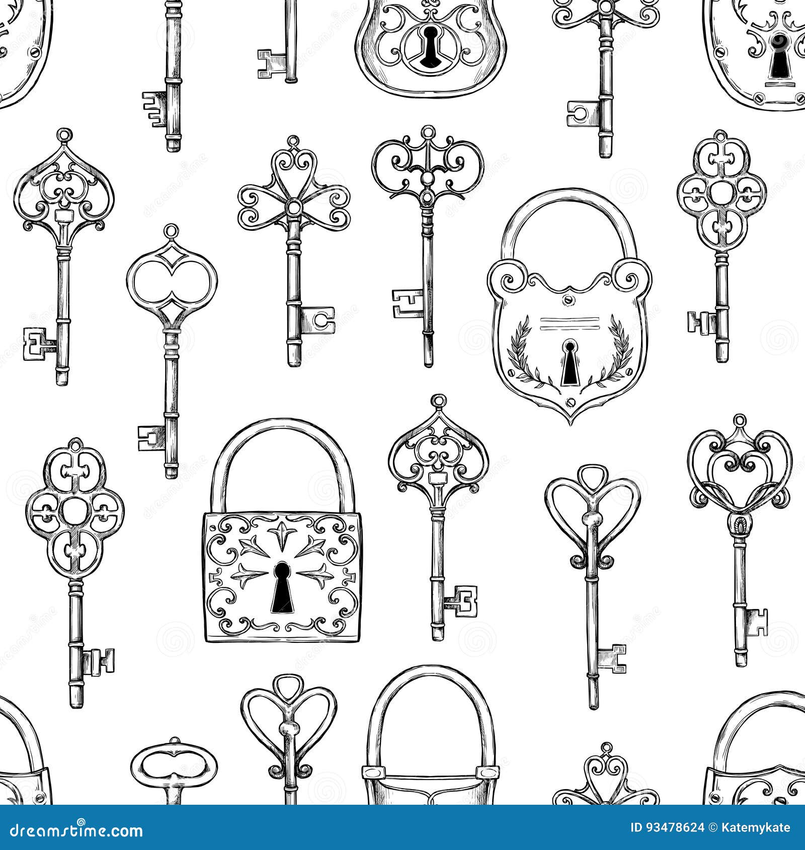 Vintage keys and locks hand-drawn collection Vector Image