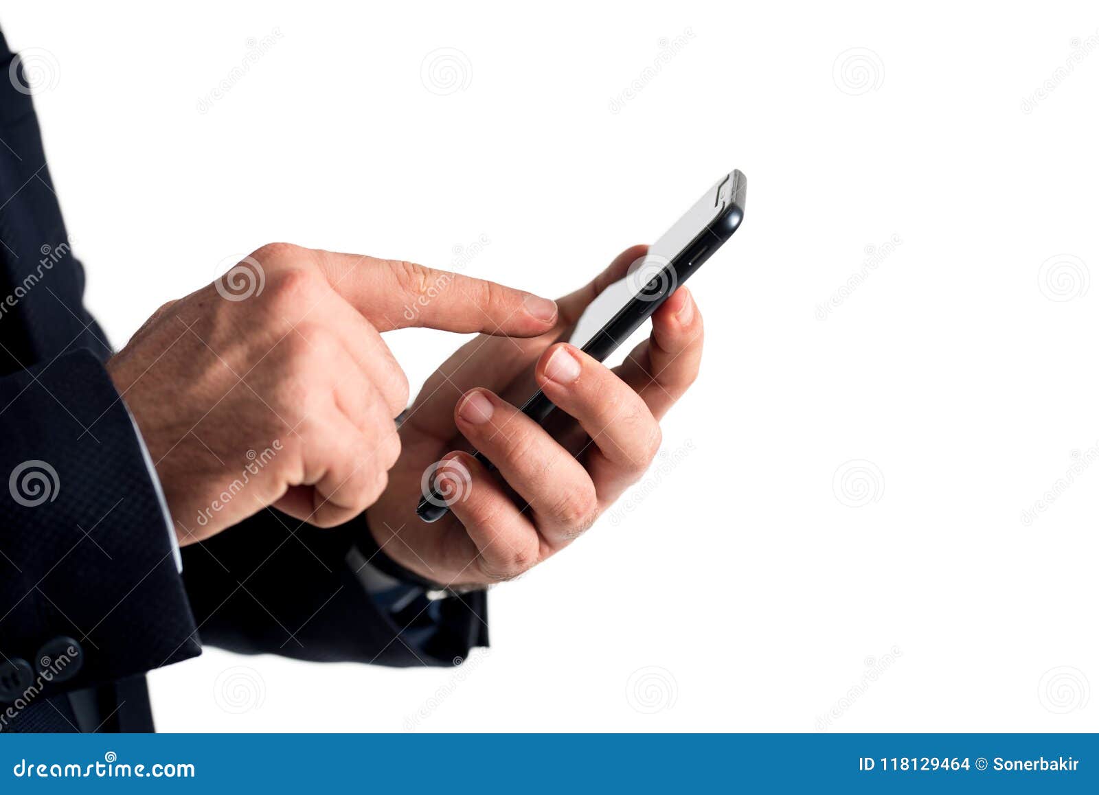 Hand With Smartphone Isolated On White Background Stock Photo - Image ...
