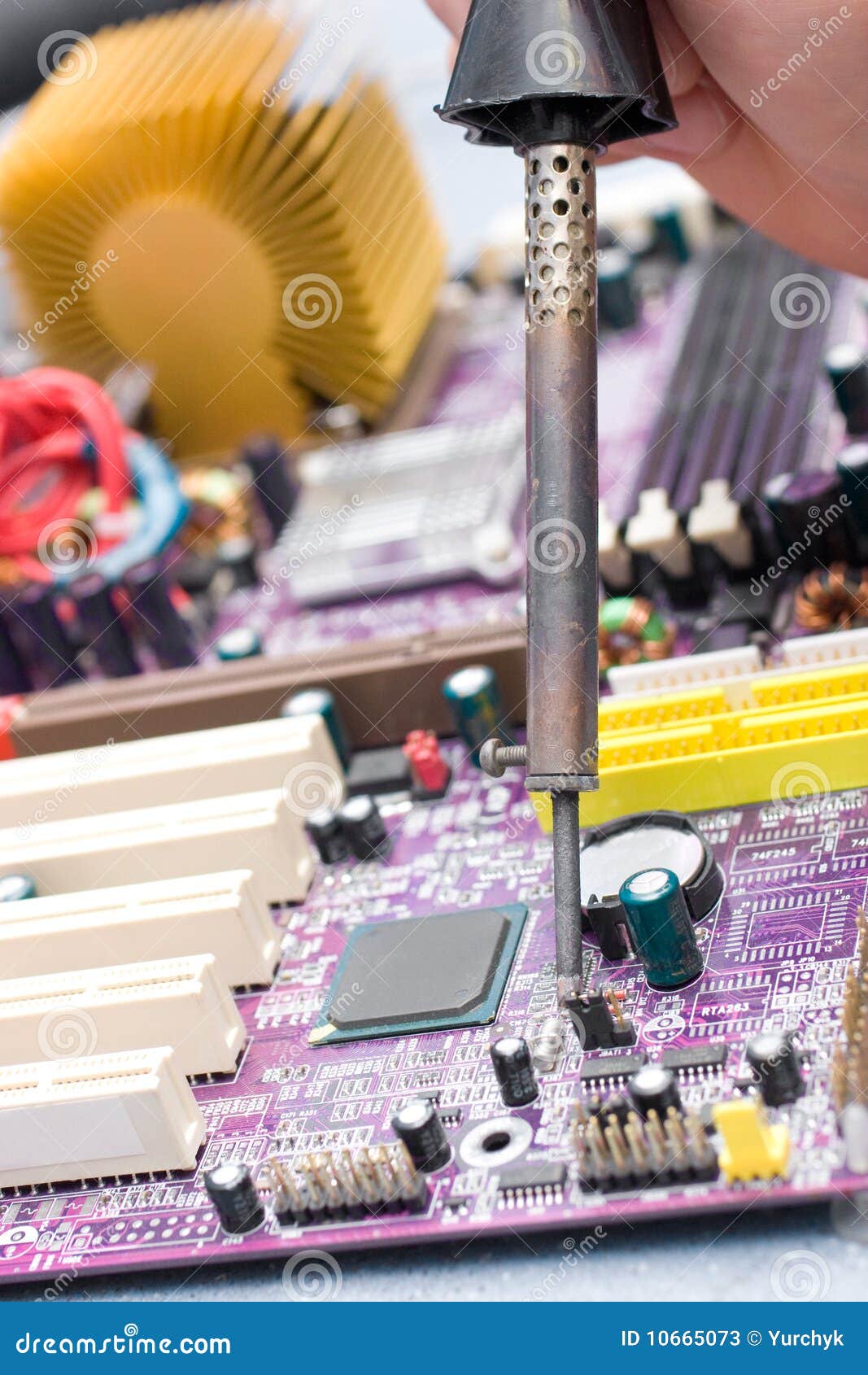 Hand with Soldering Iron Over Motherboard Stock Image Image of heat