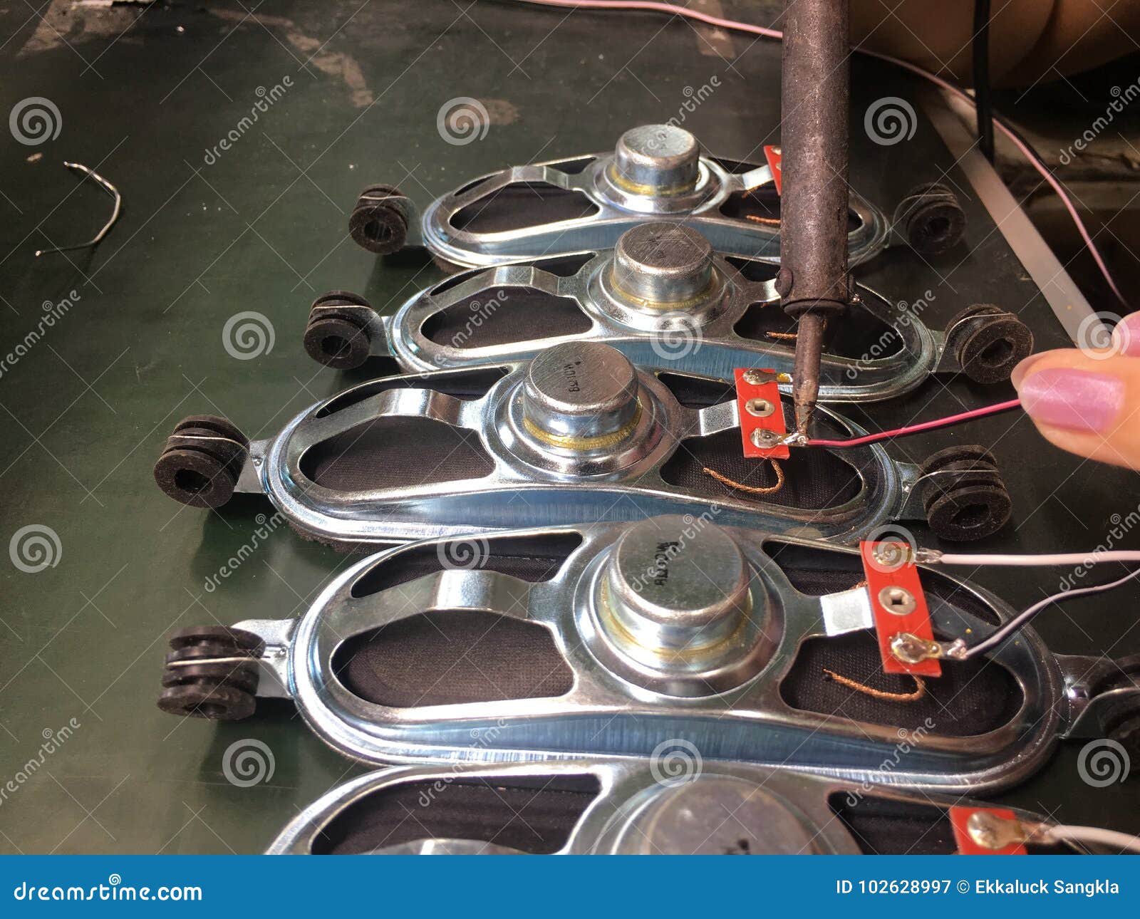 The Hand Soldering Speaker Connect Cable Stock Image Image of ladder