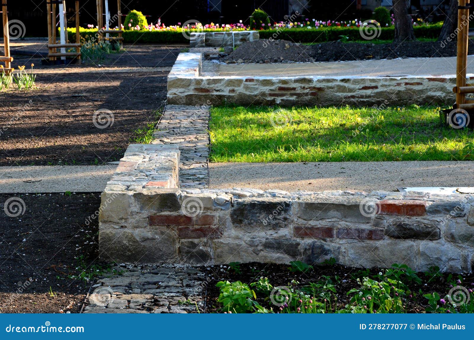 hand-stacked stone walls that you can find mostly in gardens and around houses.
