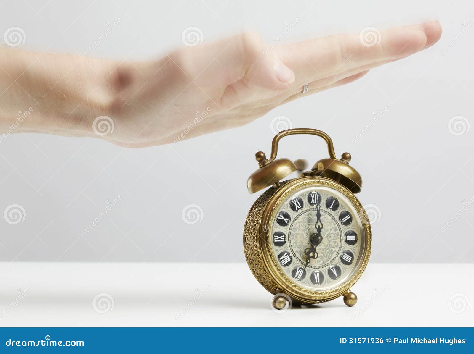 Hand Stopping Alarm on Clock Stock Photo Image of clock, face 31571936