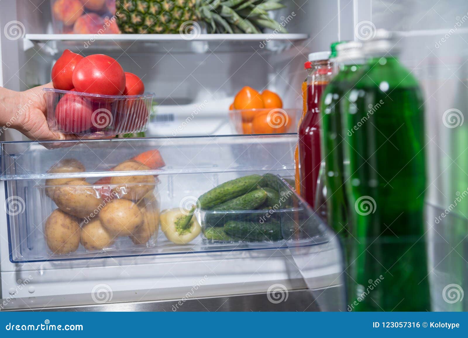 Hand Taking Container with Tomatoes from Fridge Stock Photo Image of
