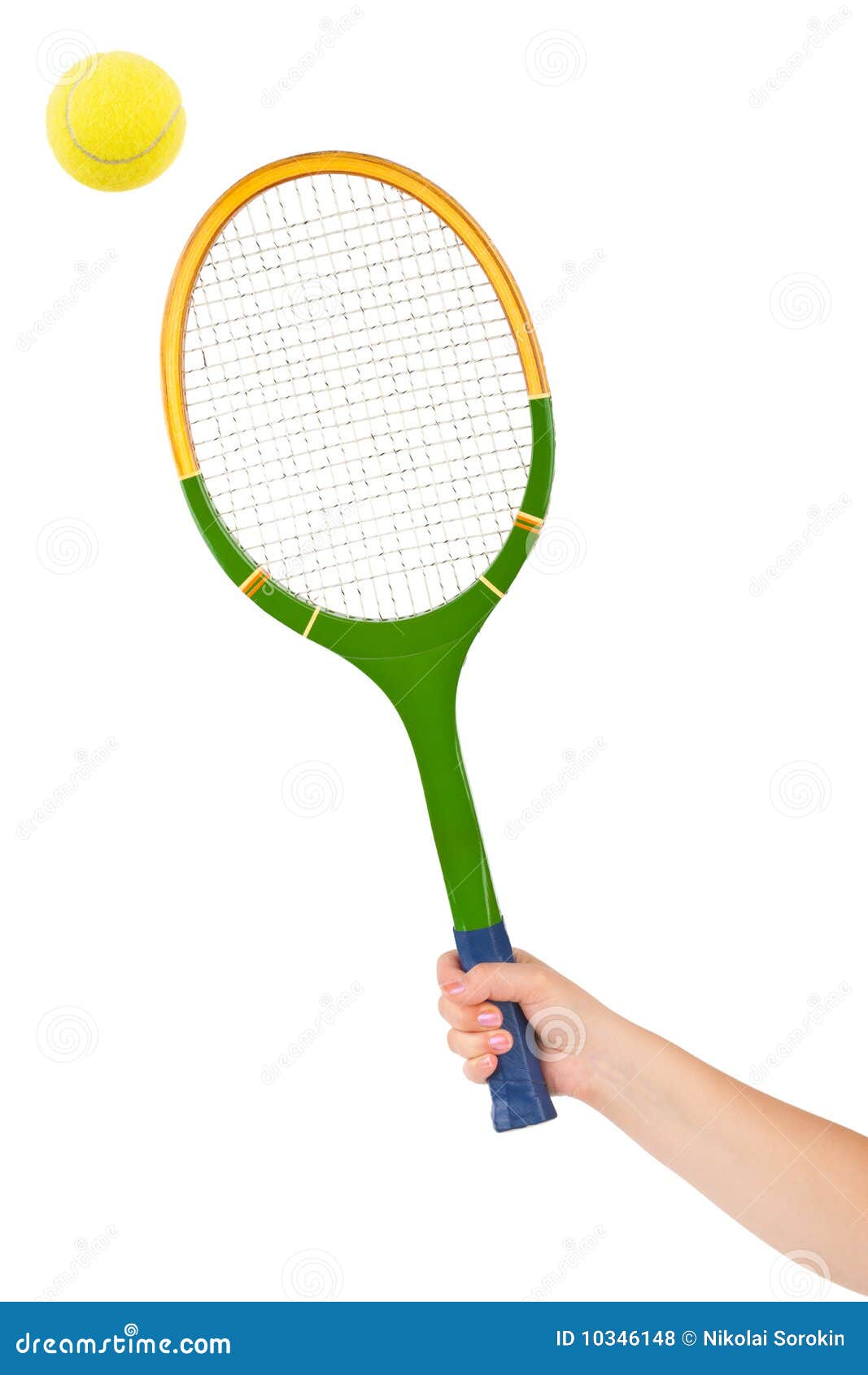 Hand with Tennis Racket and Ball Stock Photo Image of court