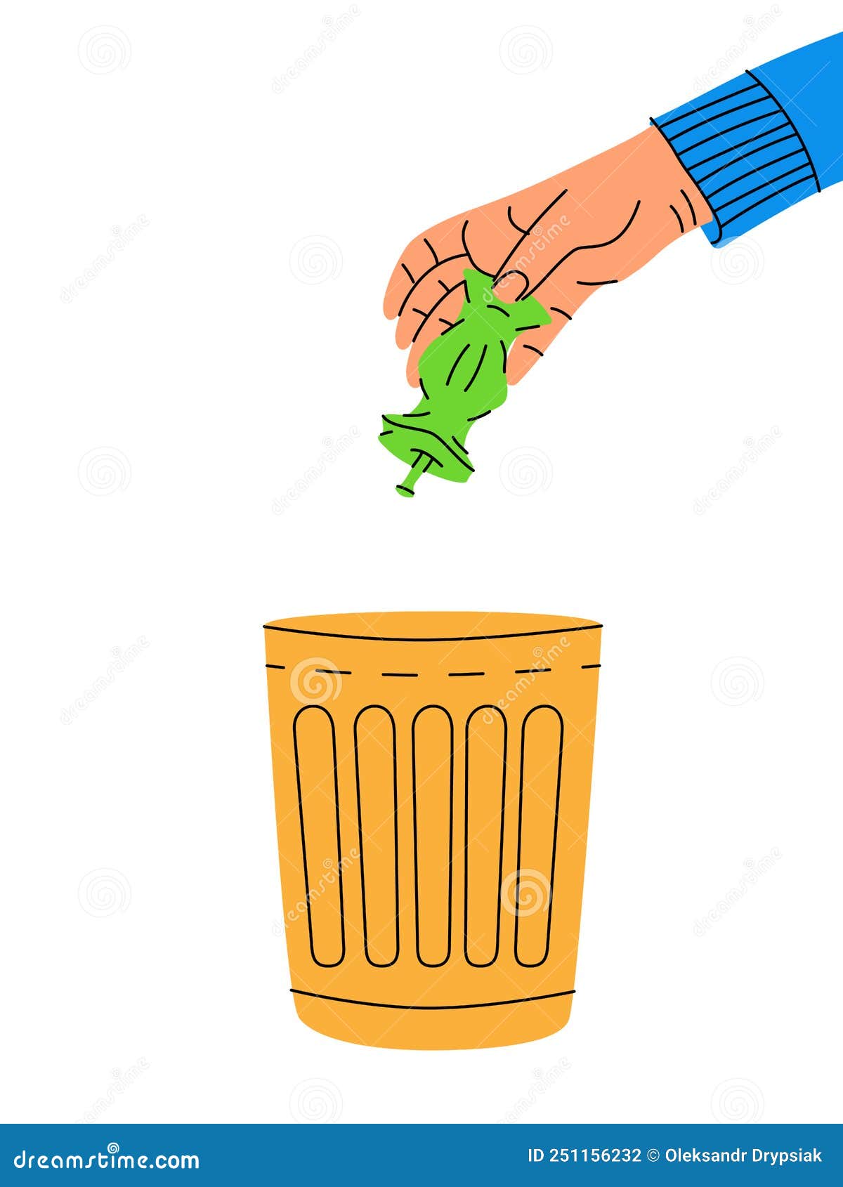 Hand Throwing Apple Core in Recycle Bin. Garbage Utilisation Stock