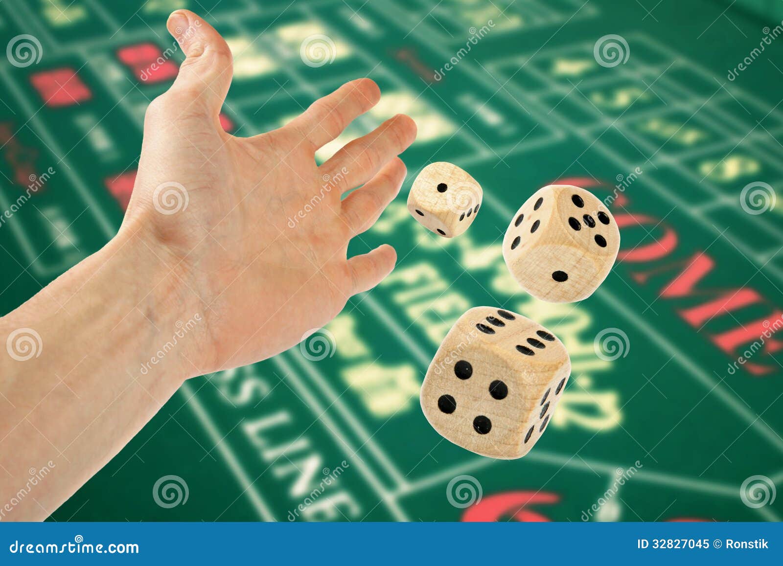 Hand Throwing Three Dices Over Casino Table Stock Image Image of