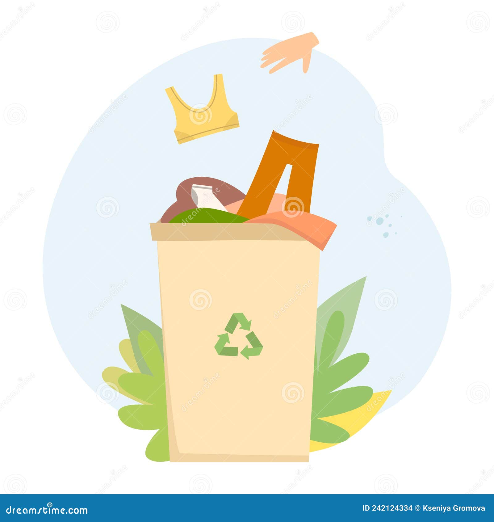 A Hand Throws Old Clothes into a Recycling or Donation Container