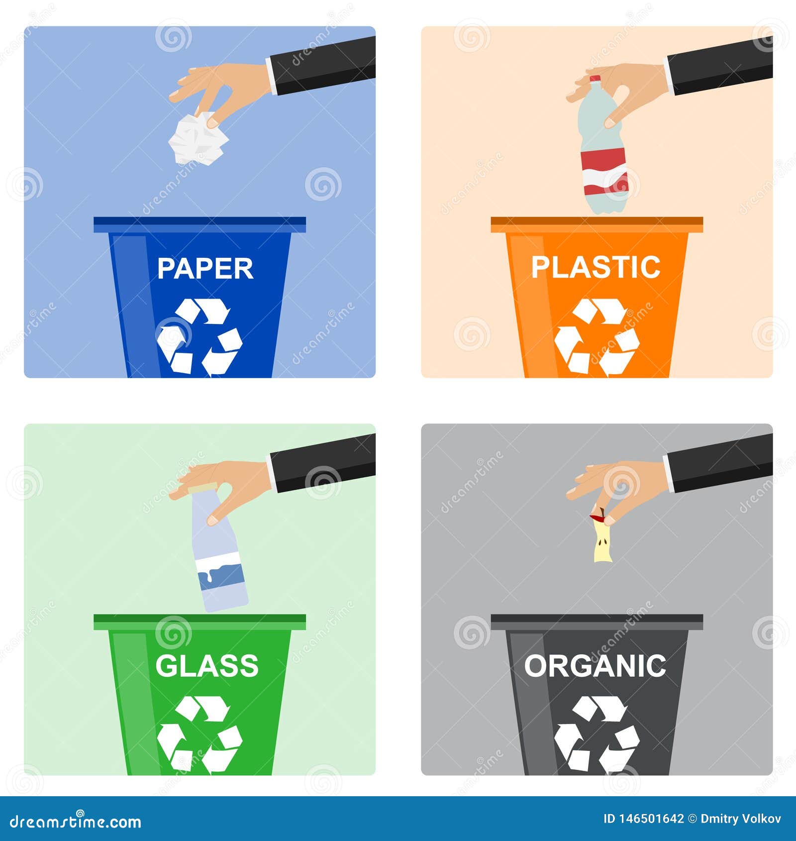 Hand Throws Out Trash. Separate Garbage Disposal Stock Illustration