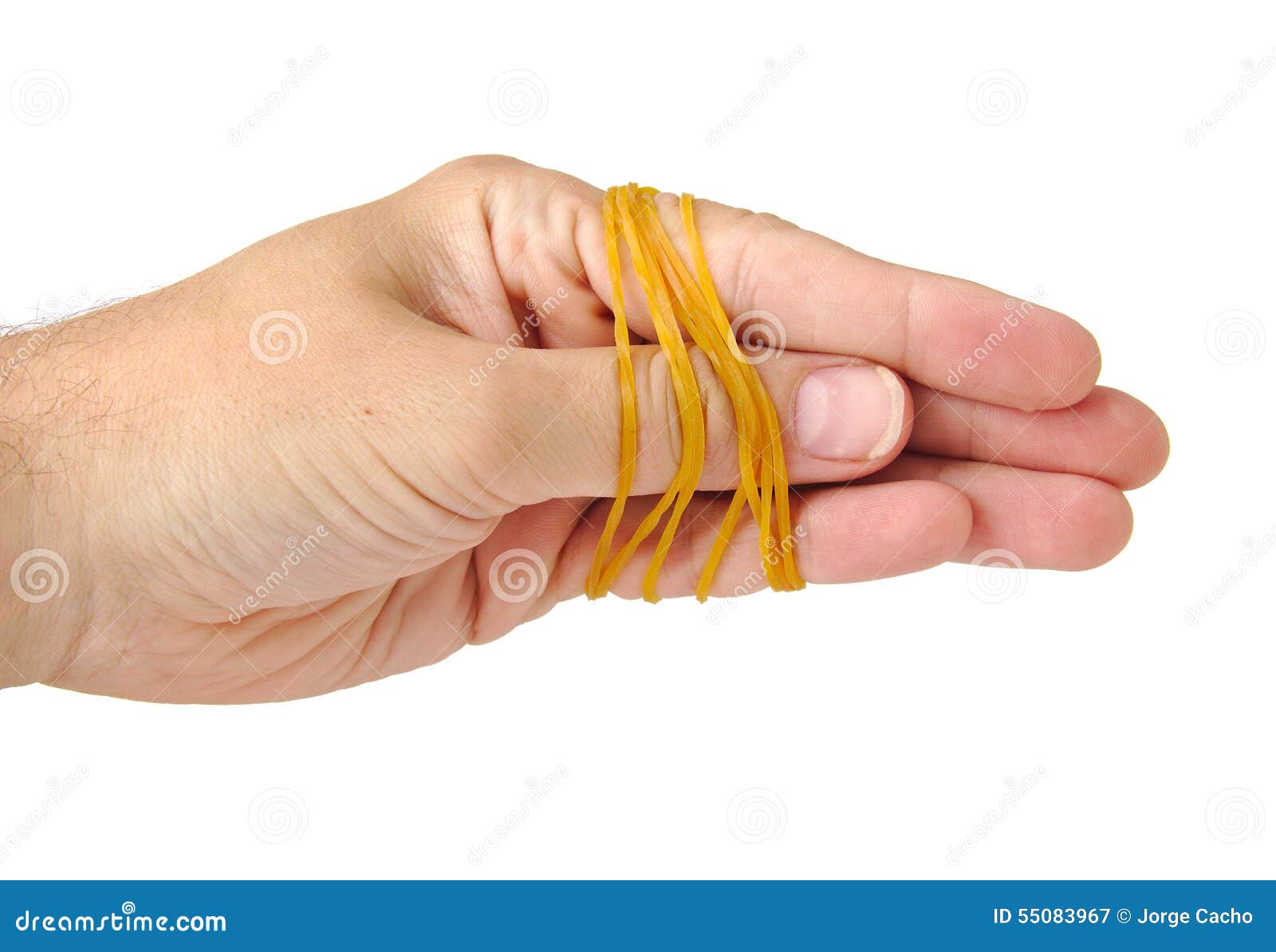 Hand Tied with Rubber Bands Isolated on a White Stock Image Image of
