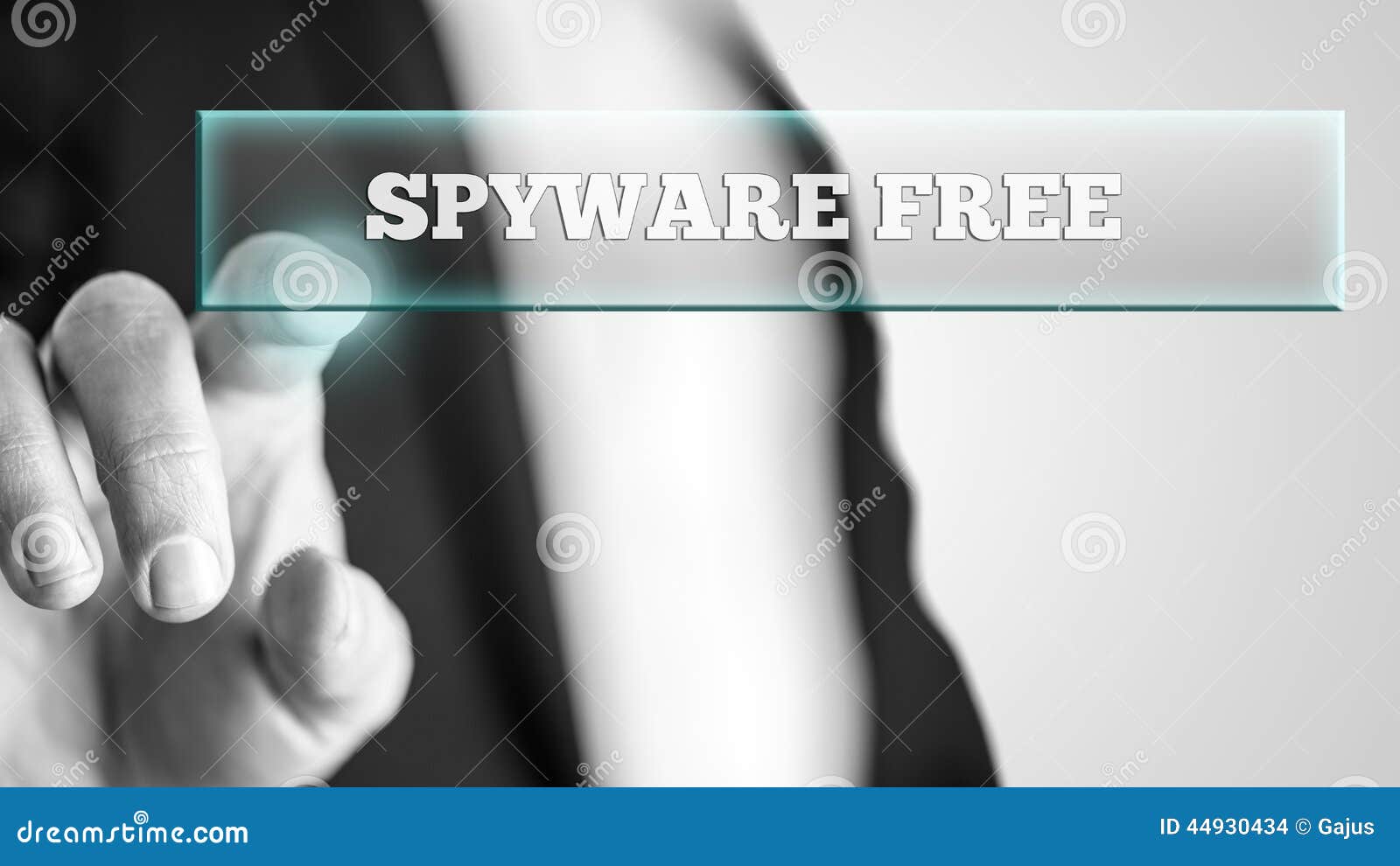 hand touching spyware free box on touch screen