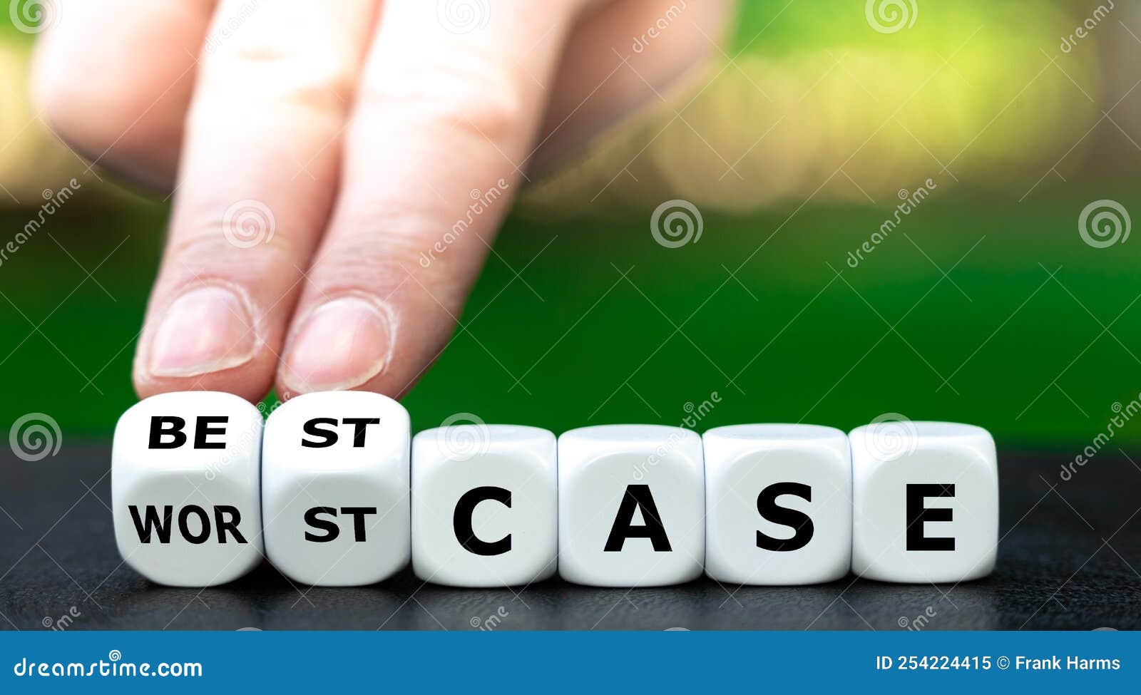 hand turns dice and changes the expression `worst case` to `best case`.