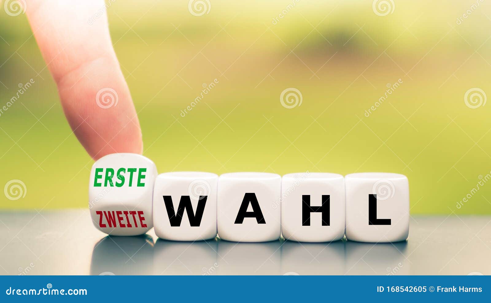 Hand Turns a Dice and Changes the German Expression `zweite Wahl
