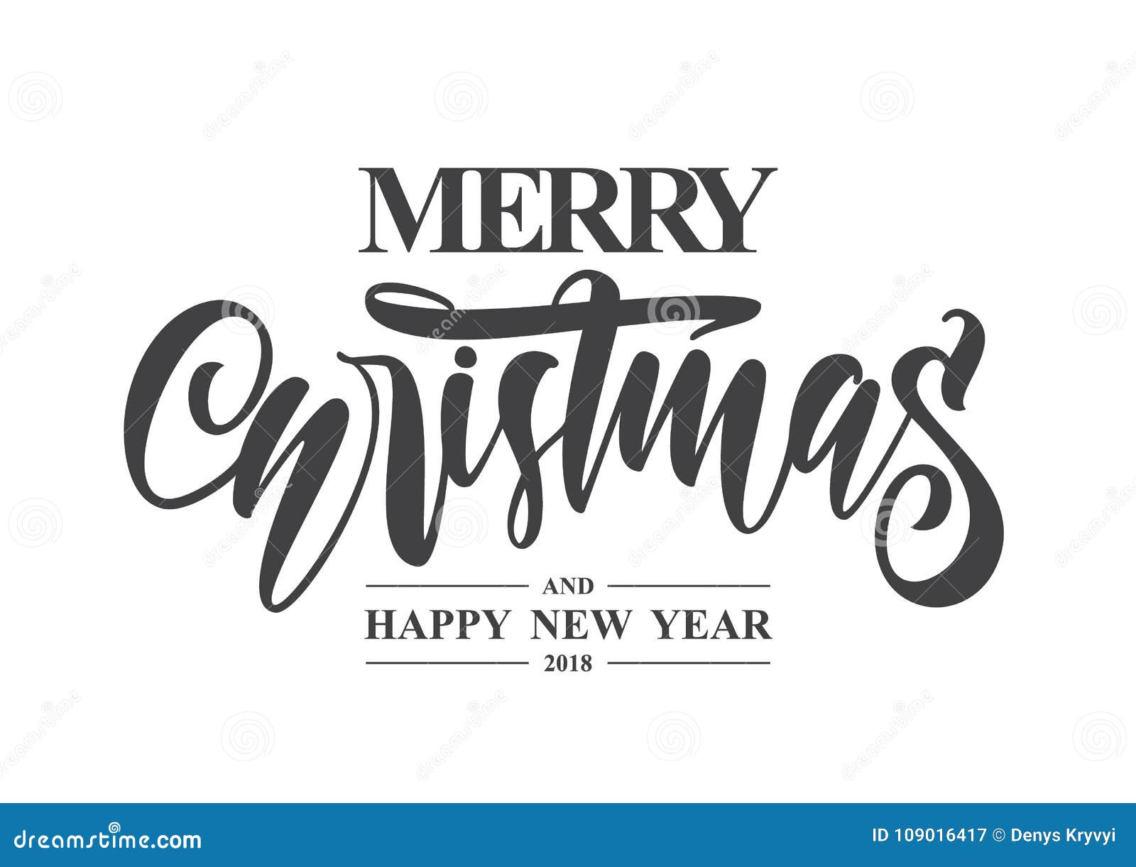 hand type lettering of merry christmas and happy new year on white background