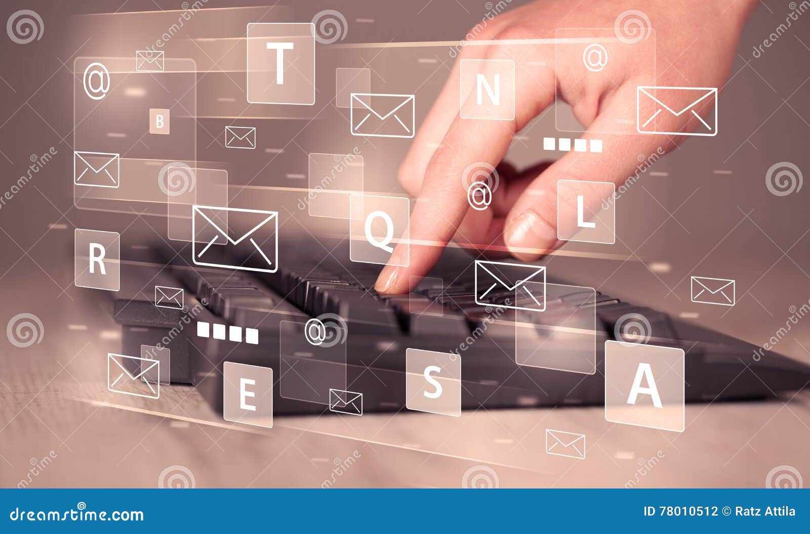 Hand Typing on Keyboard with Digital Tech Icons Stock Photo Image of background, office 78010512