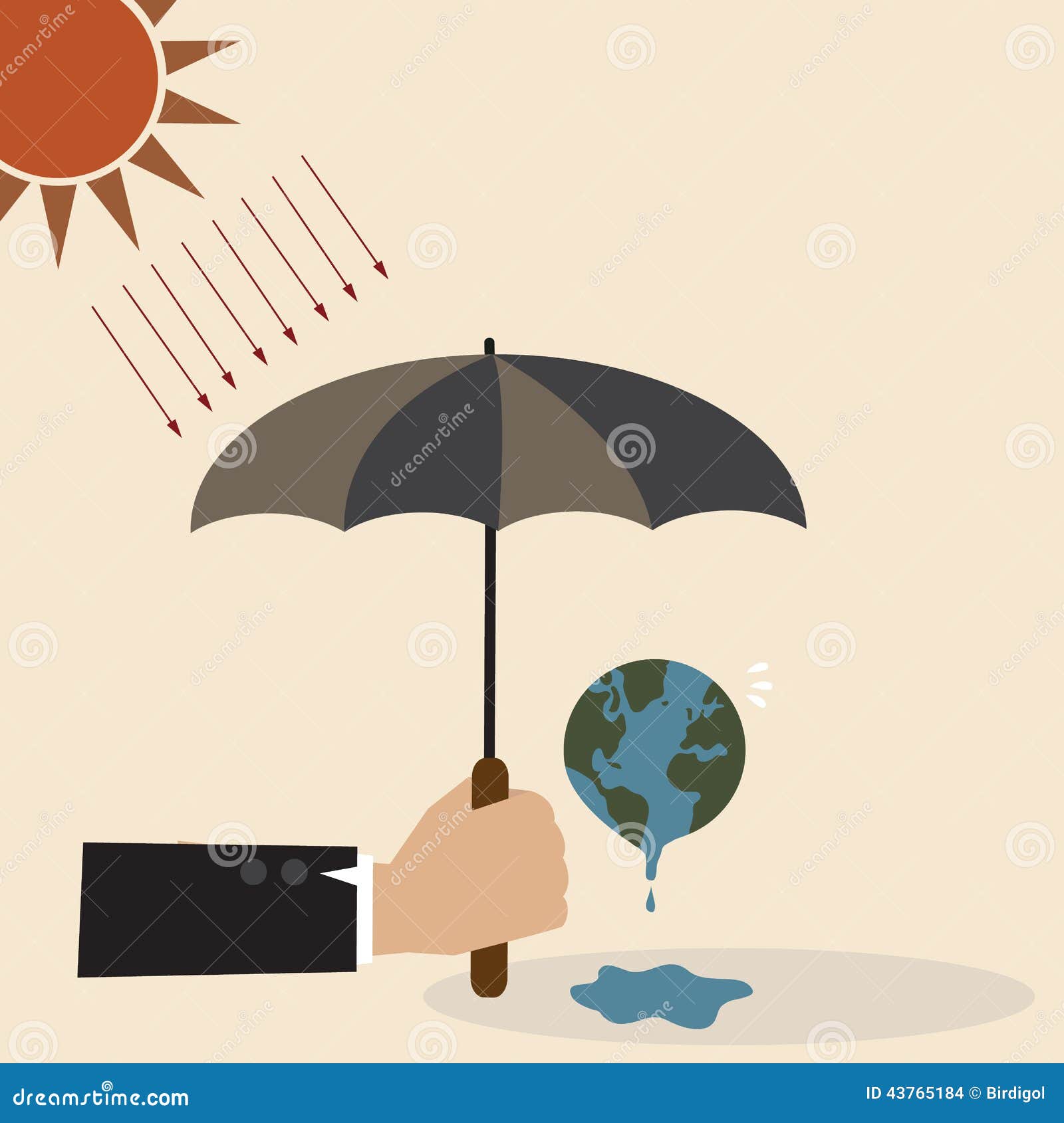 Hand with Umbrella Protect the Earth from Sunray Stock Vector