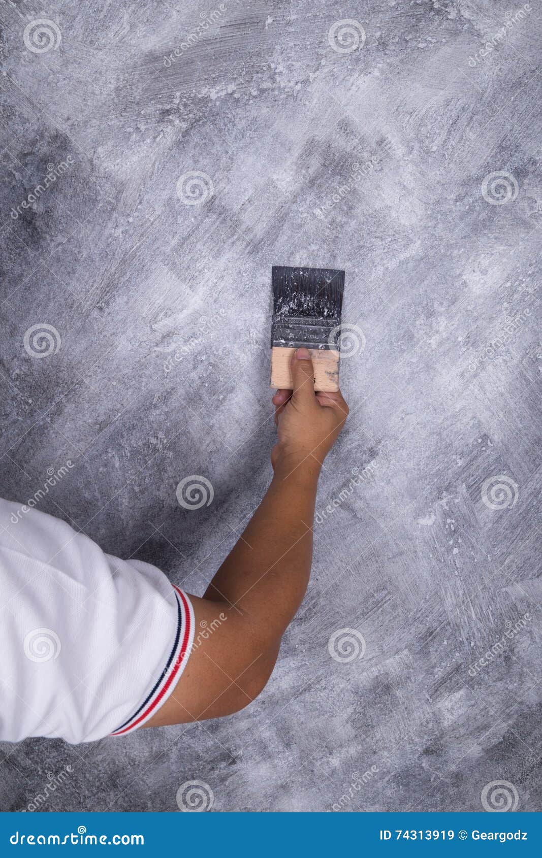 Hand Use Brush for Color Paint Concrete Loft Style on Wall Stock Image