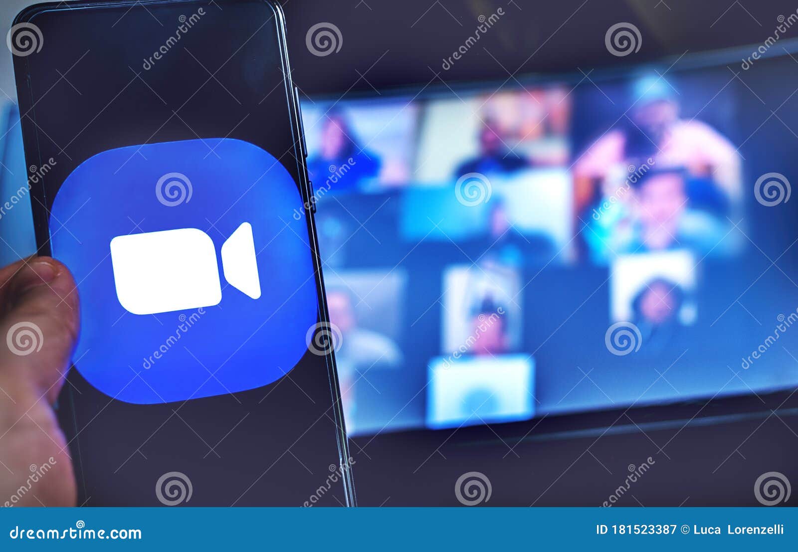 Hand Use Videoconference App Icon of Zoom Meeting. Editorial