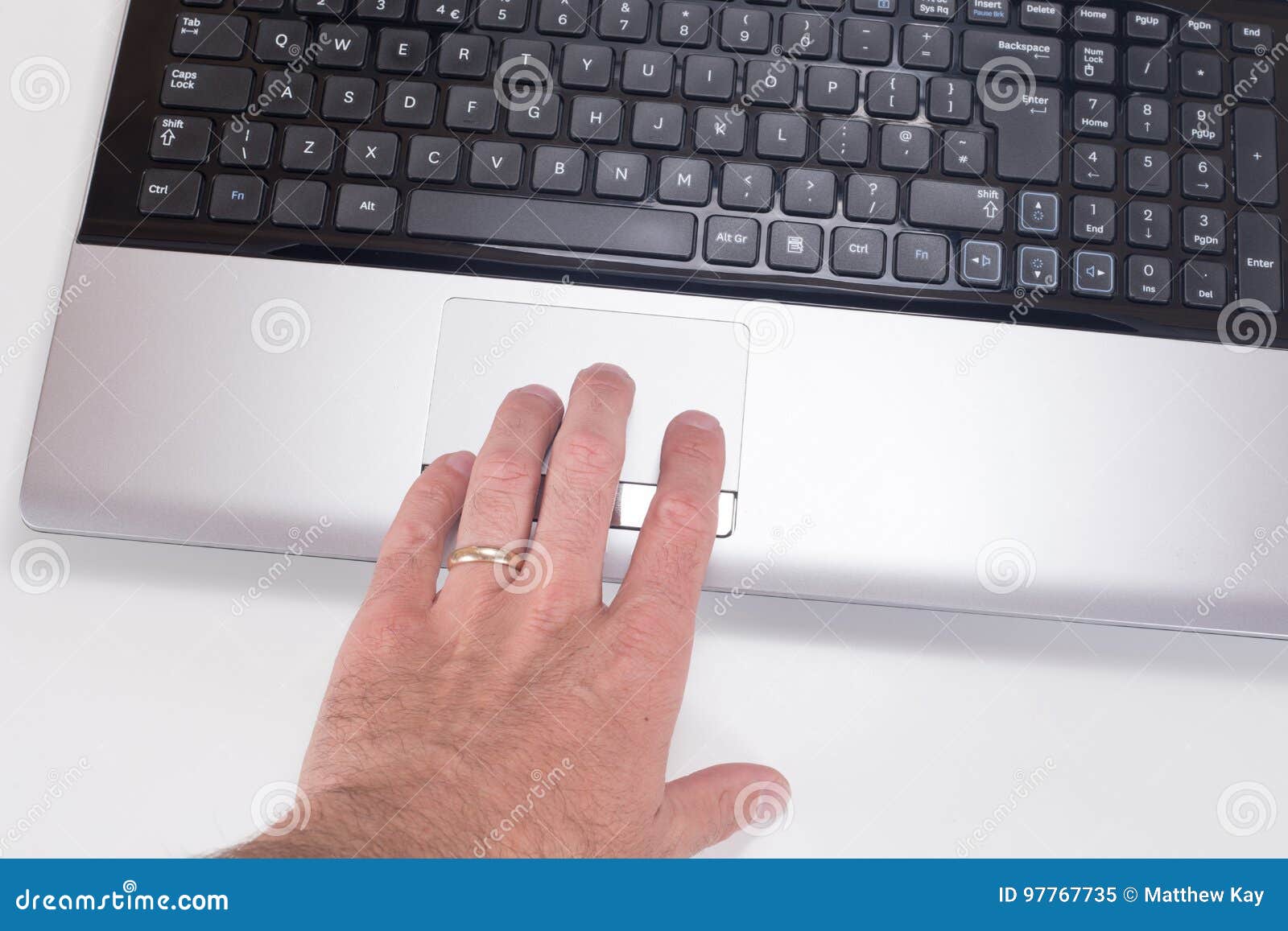 Hand Using Computer Laptop Mouse Tracking Pad Stock Image Image of
