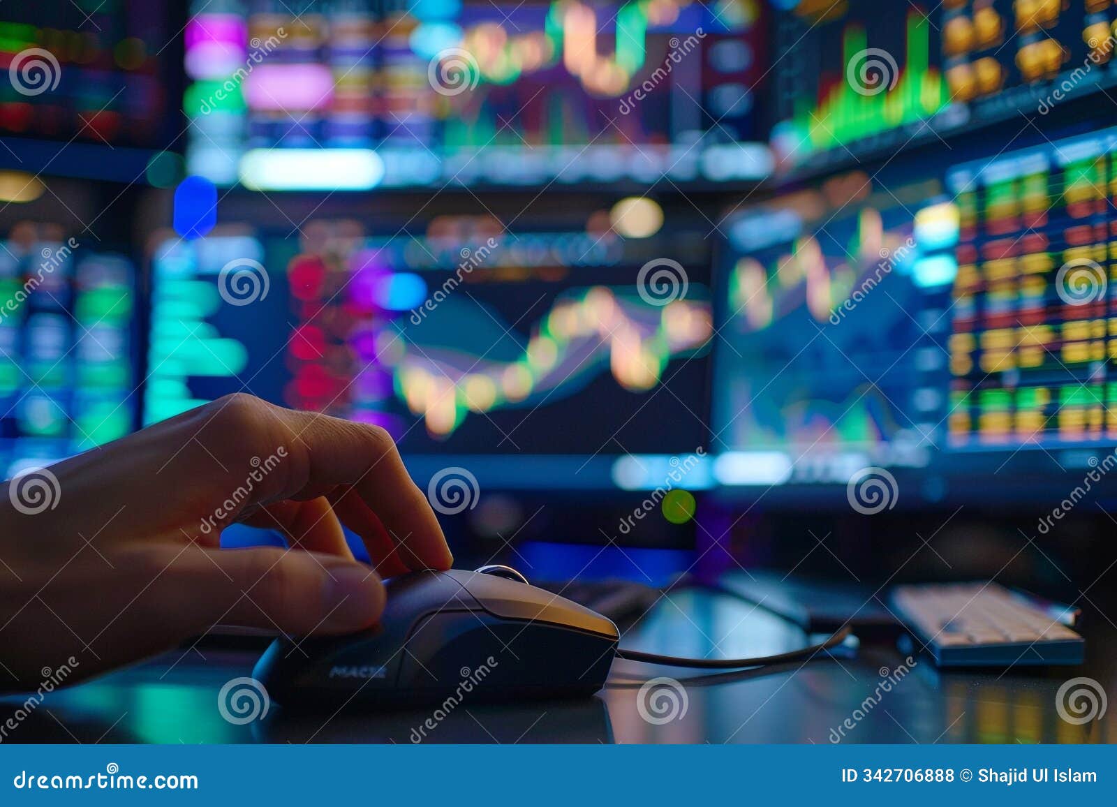 hand using mouse on financial chart